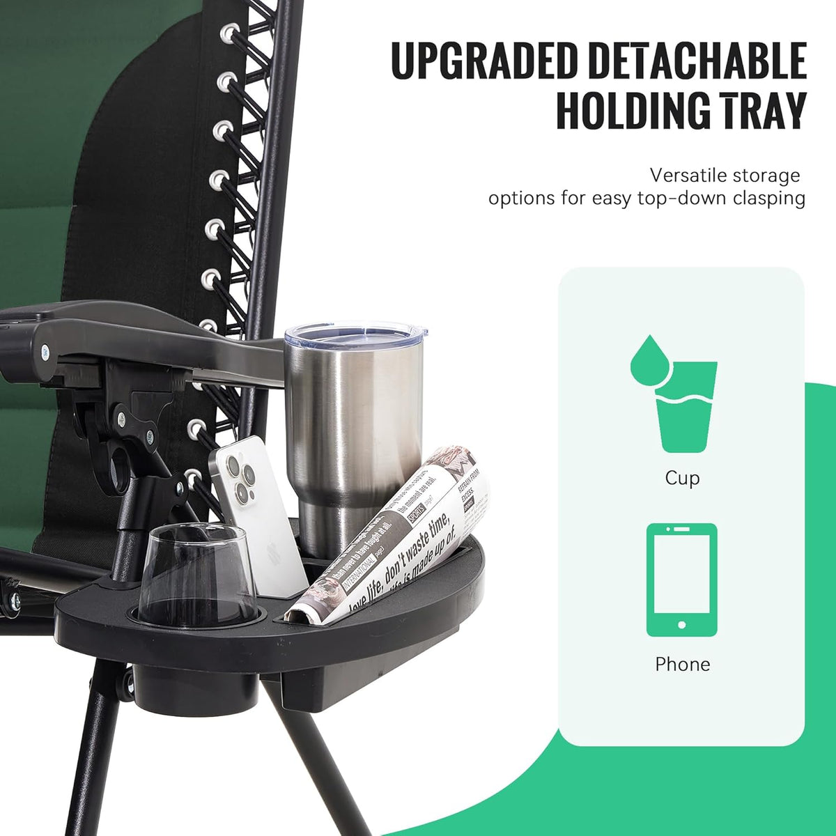 JEAREY Zero Gravity Chair, Oversized Padded Recliner - Black/Dark Green