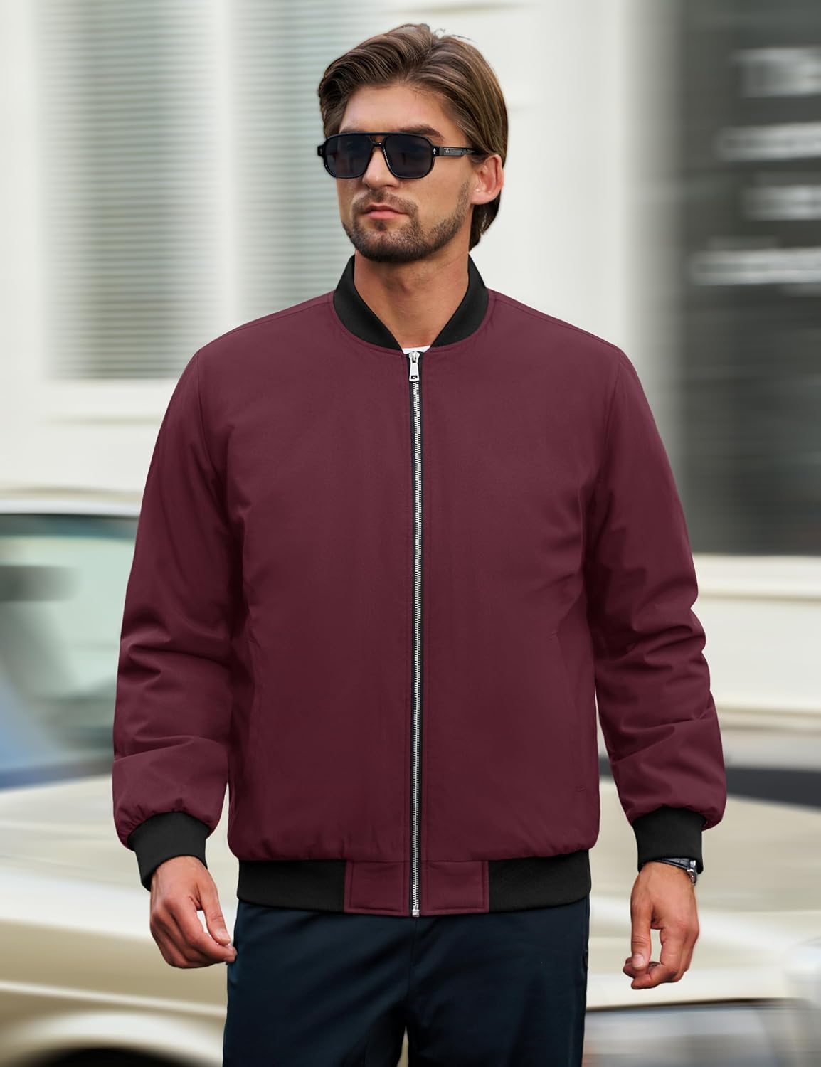 Cotrasen Men's Bomber Jacket Fall Winter Windbreaker Warm Quilted Coats
