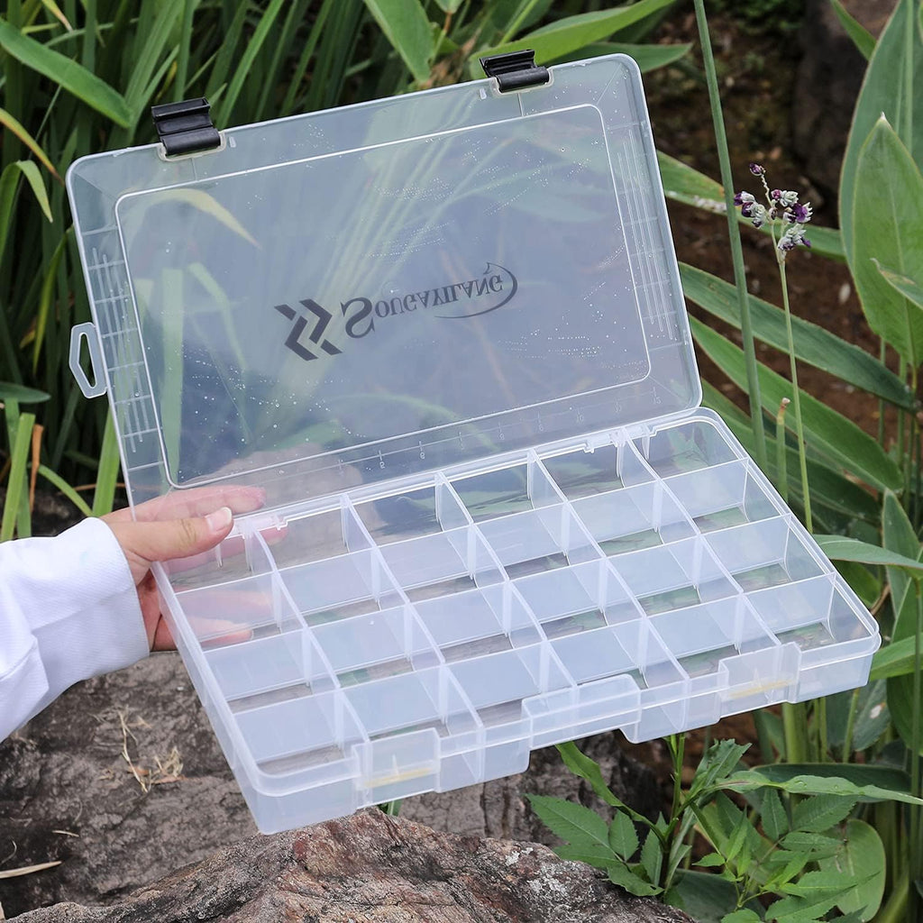 Sougayilang Fishing Tackle Boxes - 3600 3700 Plastic Storage Organizer Box with Removable Dividers - Fishing Tackle Storage - 4 Packs Transparent Tackle Trays