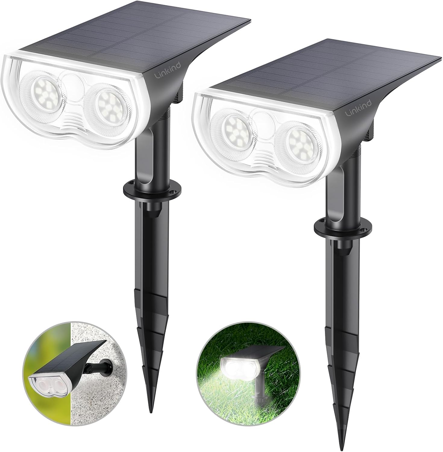 Linkind Solar Lights Outdoor Waterproof Landscape Spotlight Daylight 2 Pack