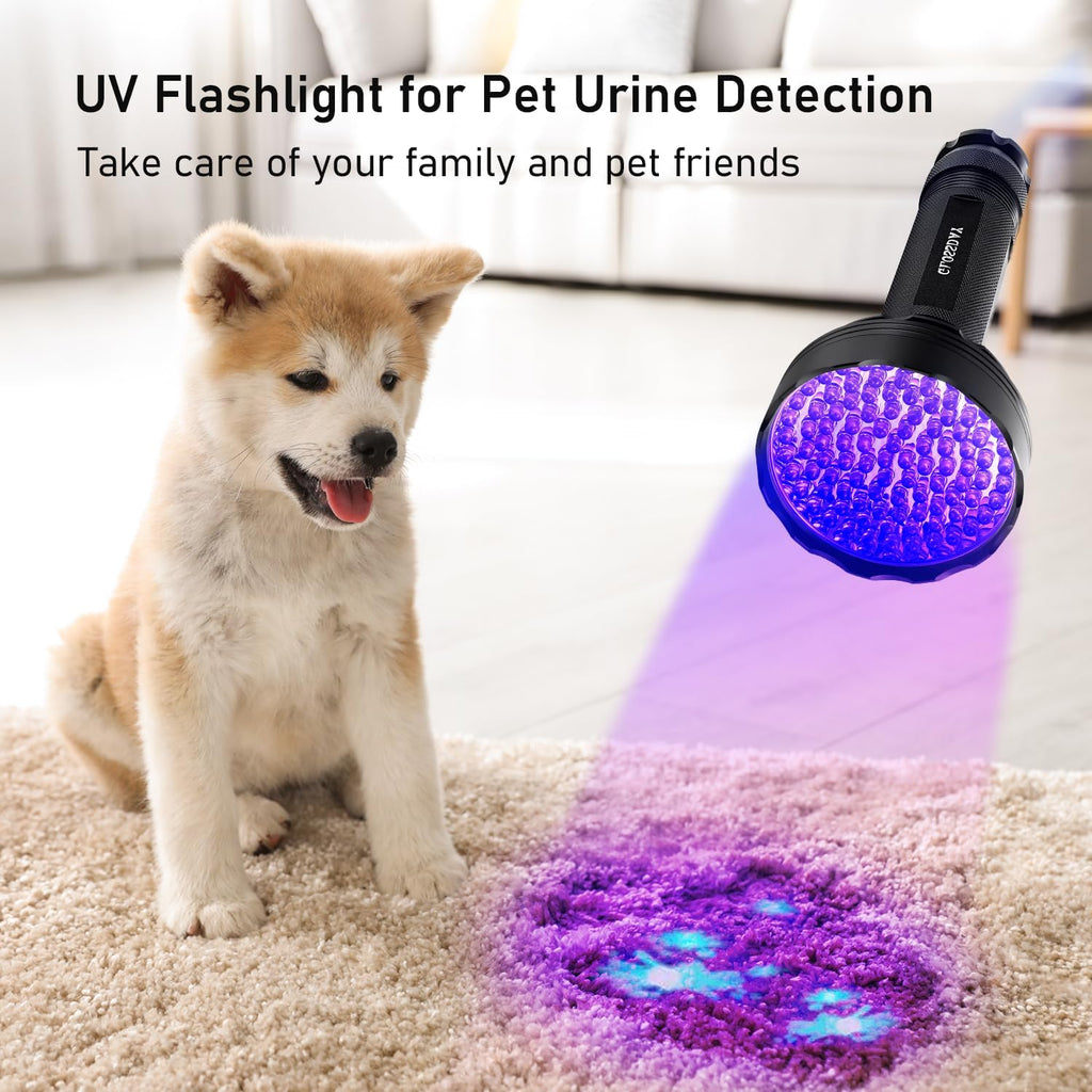 GLOSSDAY UV Flashlight Black Light, 100 LED Black Light Flashlight for Dog/Cat Pet Detector, Scorpions Finder