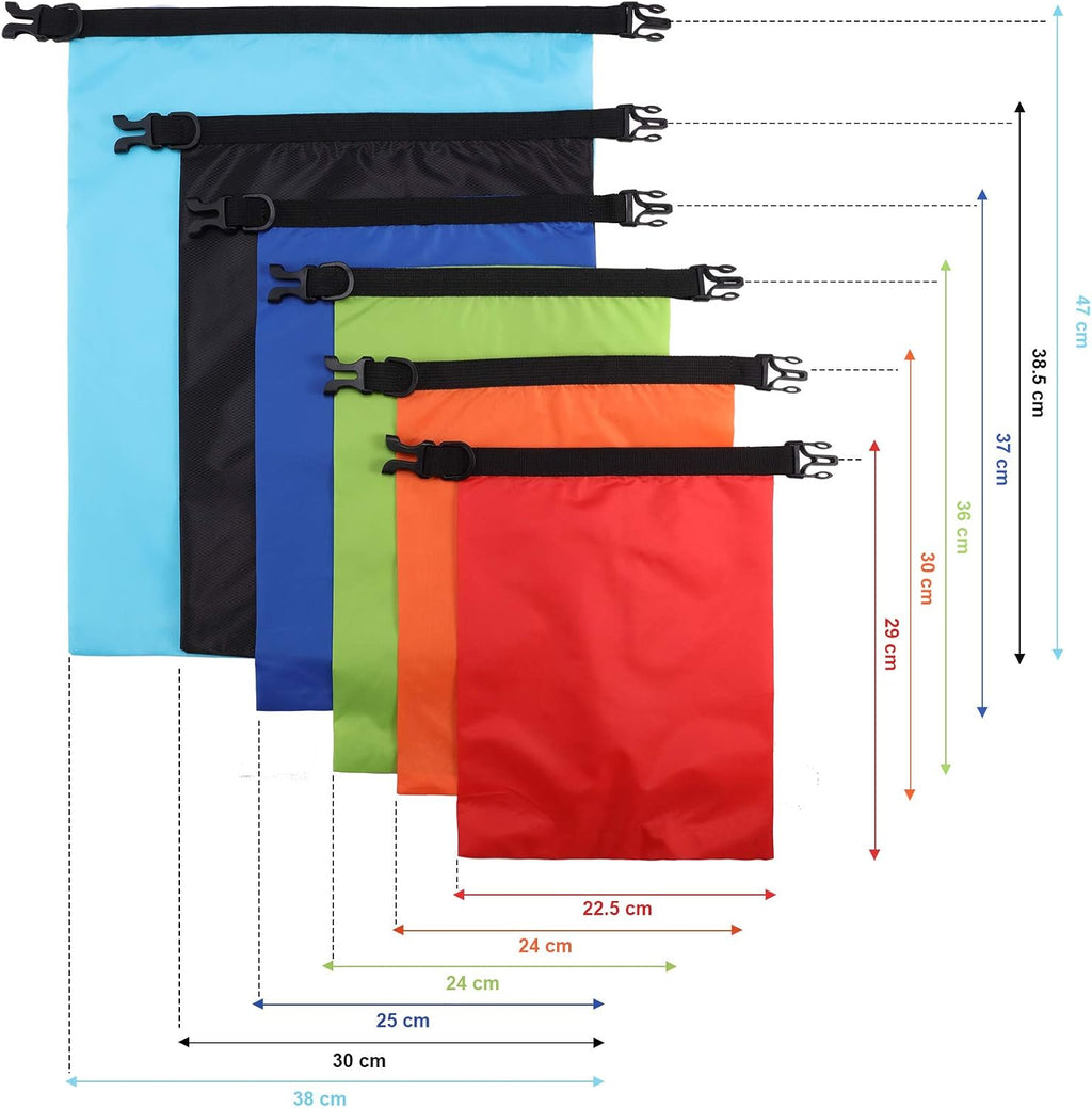 Shappy 6/12 Pcs Waterproof Dry Bags, Lightweight Outdoor Waterproof Dry Stuff Sacks 15/8/5/4/3/2 L and Long Adjustable Shoulder Strap for Kayaking Rafting Boating Hiking Camping