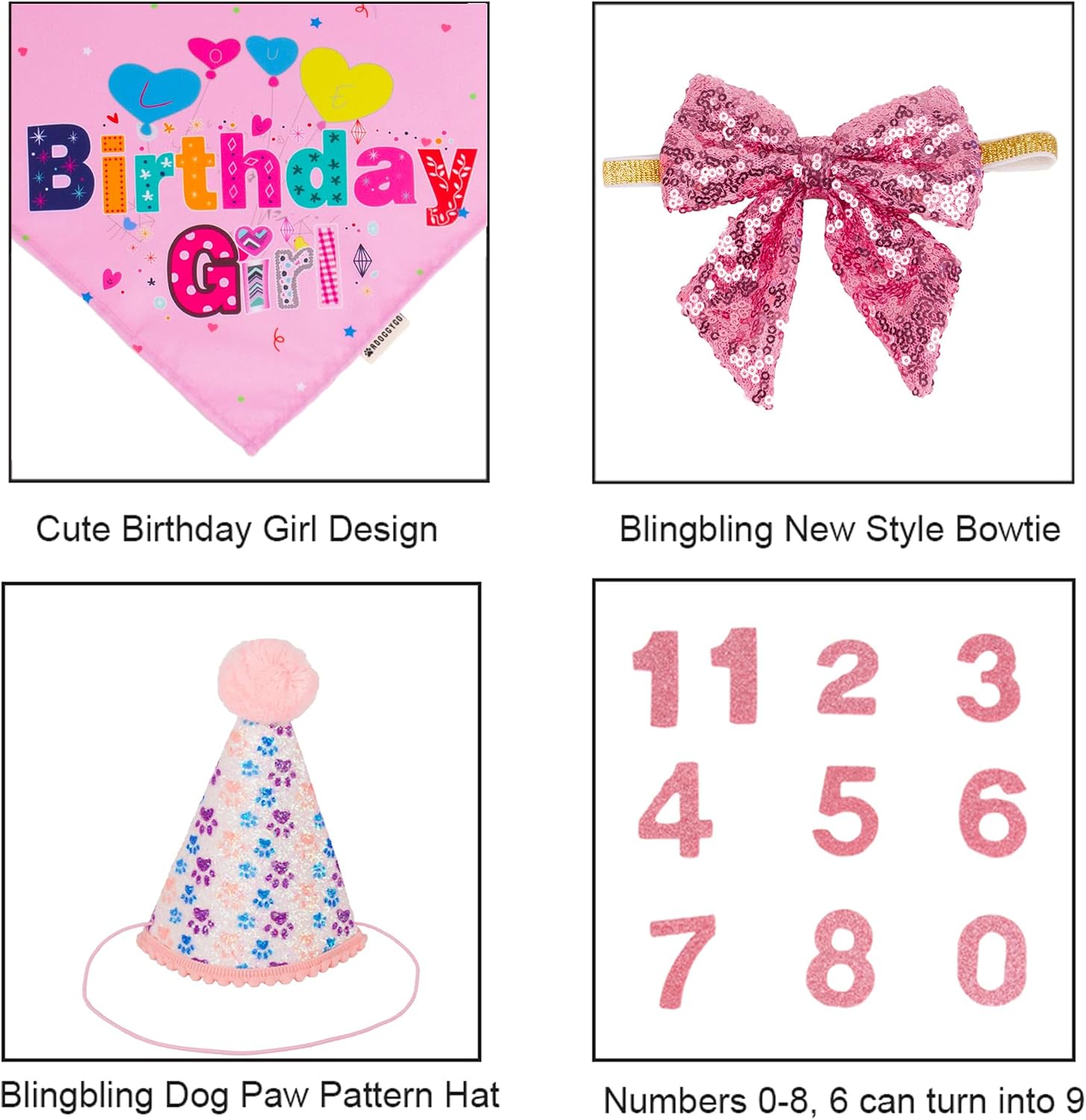 ADOGGYGO Dog Birthday Hat, Pink Birthday Girl Bandana Set, Small