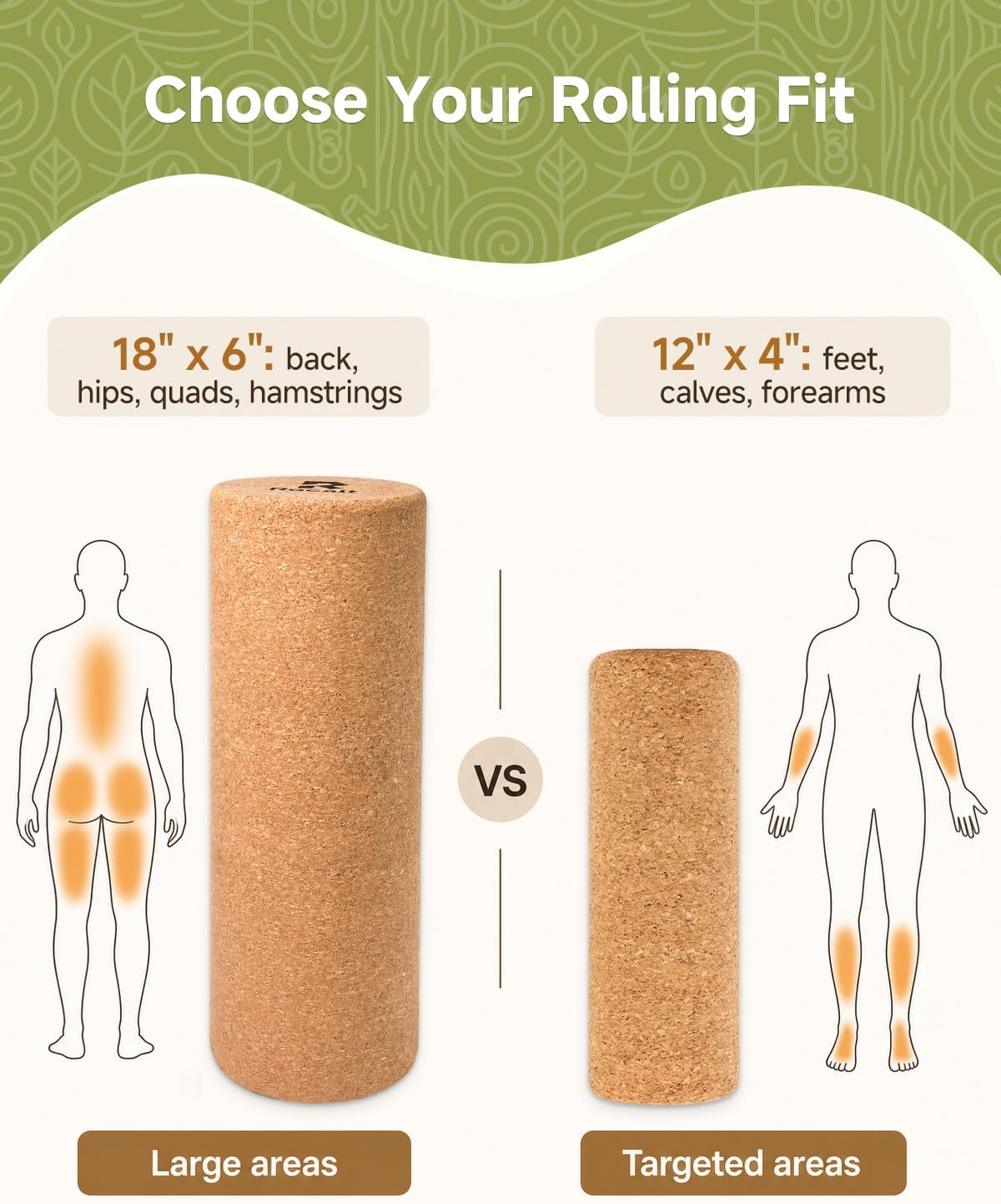 Rocalt Cork Roller, Firm Foam Roller Alternative for Massage, 12 x 4 in