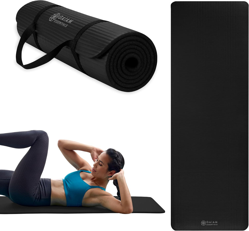 Gaiam Thick Yoga Mat, Exercise & Fitness Mat with Easy-Cinch Carrying Strap