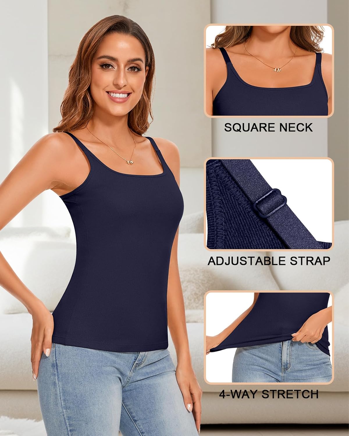 WOWENY Thermal Tank Tops for Women Adjustable Straps Warm Base Layer Shirt