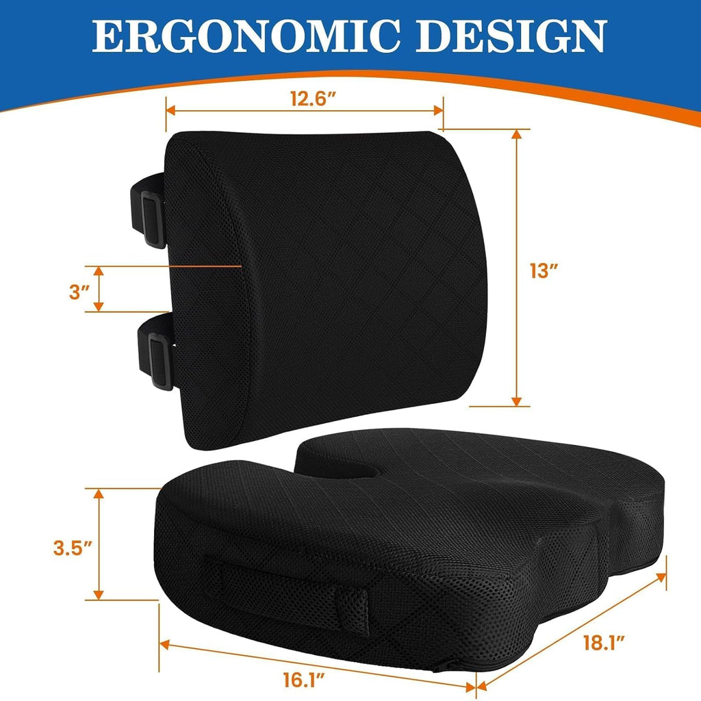 Back&Seat Cushion,Chair Cushions,Lumbar Back Support Pillow,Black/X-Large