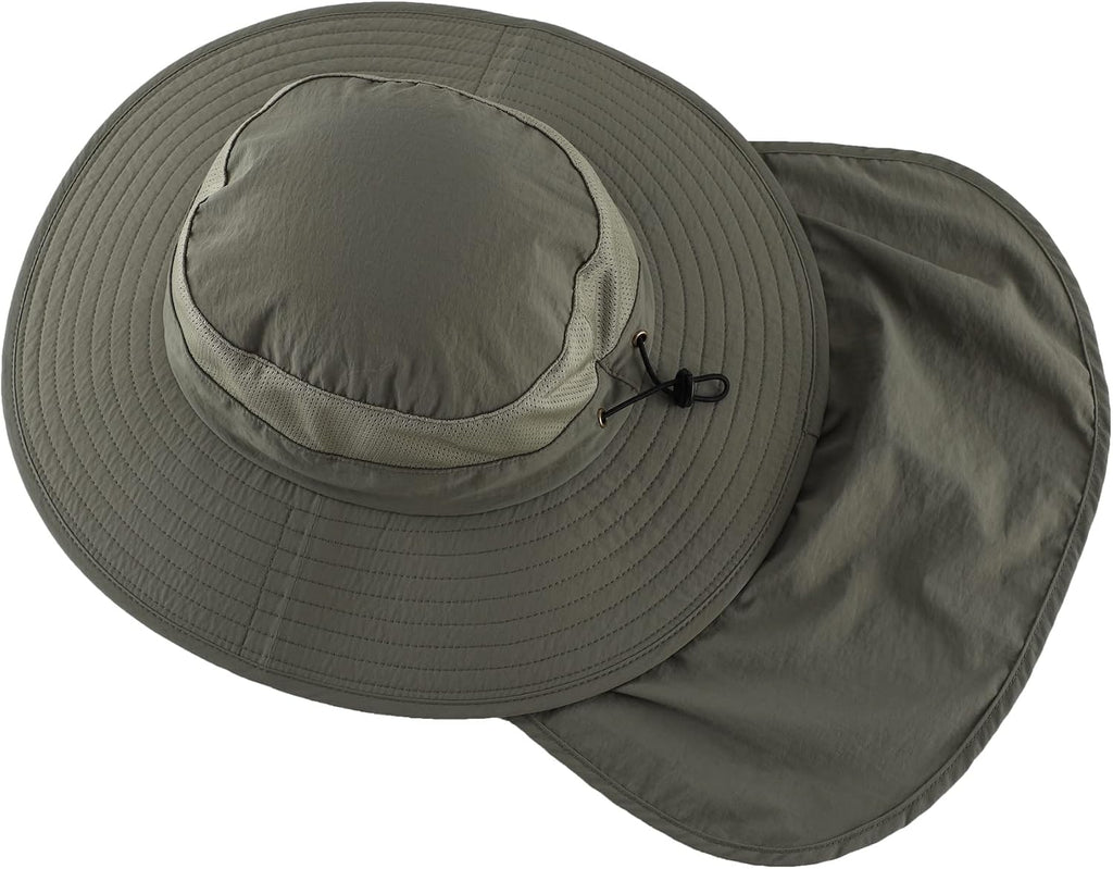 Home Prefer Outdoor UPF50+ Mesh Sun Hat Wide Brim Fishing Hat with Neck Flap Sun Hat for Men Women