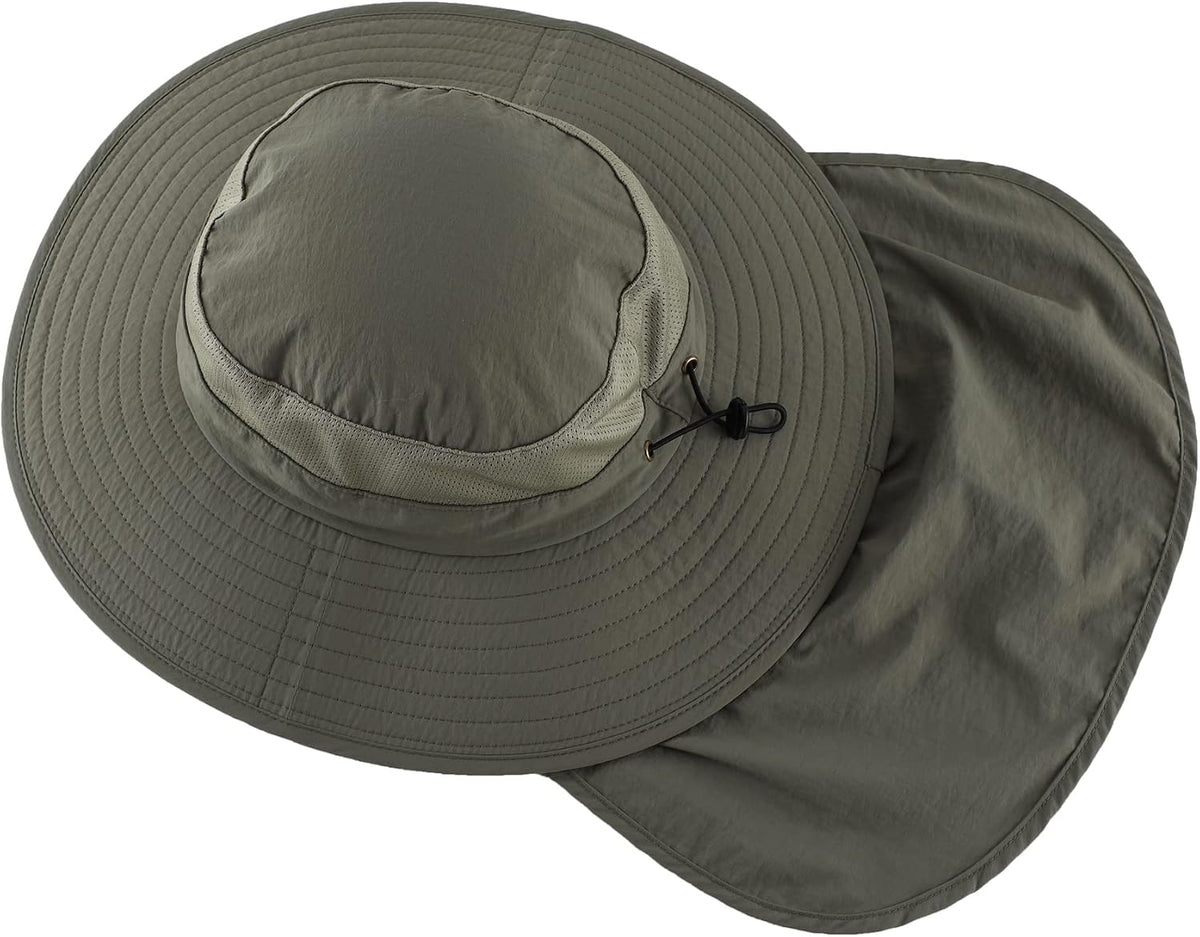 Home Prefer Outdoor UPF50+ Mesh Sun Hat Wide Brim Fishing Hat with Neck Flap Sun Hat for Men Women