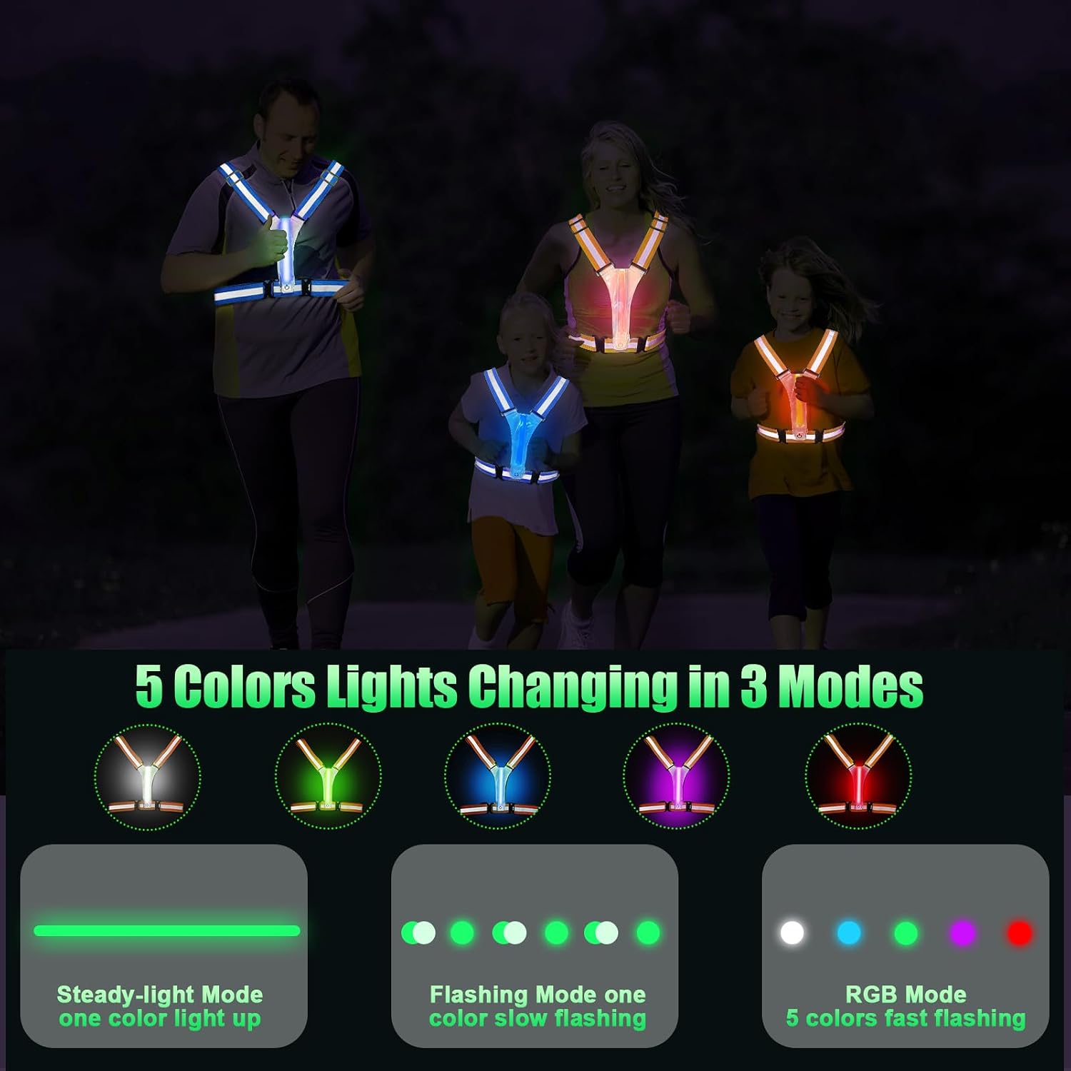 LED Reflective Vest Running Gear 5 Colors Light Up Reflective Running Vest