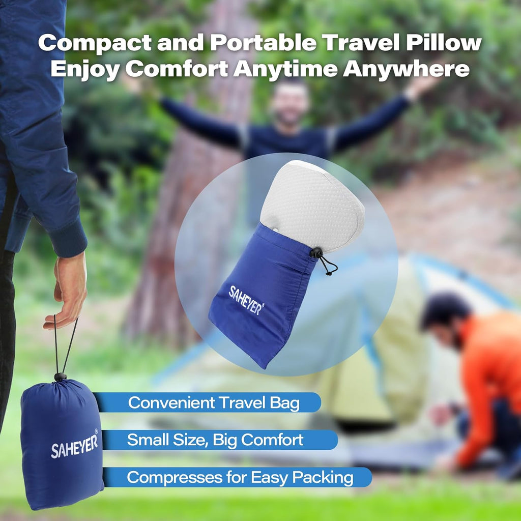 SAHEYER Memory Foam Camping Pillow, Travel Pillows for Sleeping, Cervical Neck Support Camping Gear Accessories - Small Pillow Travel Essentials for Sleep, Backpack, Hammock, 11.81x9.84x3.94 in, Gray