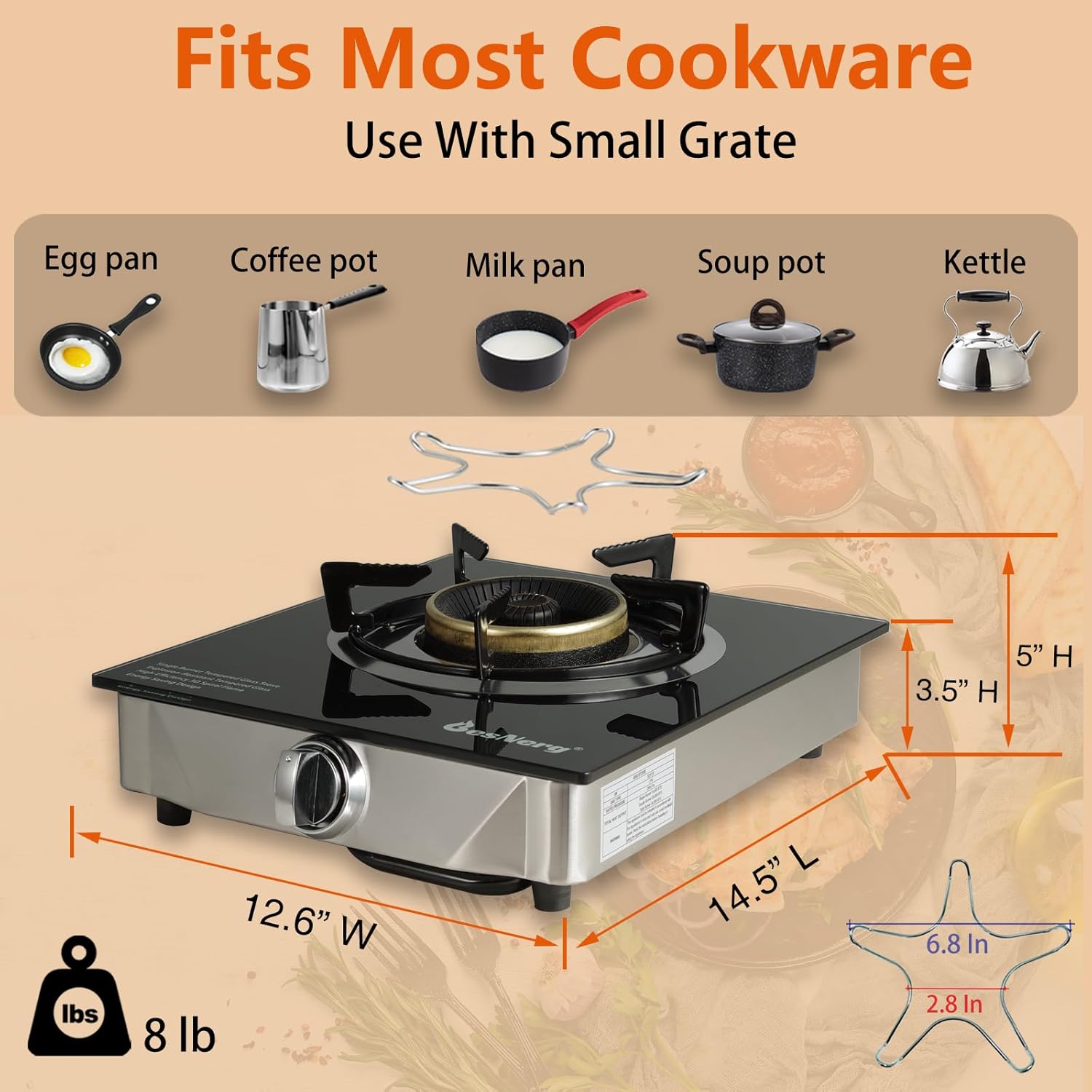 1 Burner Propane Gas Stove with Auto Ignition, 14500 BTU High-Efficiency Heavy-Duty Tempered Glass Cooktop, CSA Regulator & Hose Included, for Outdoor Camping Emergency