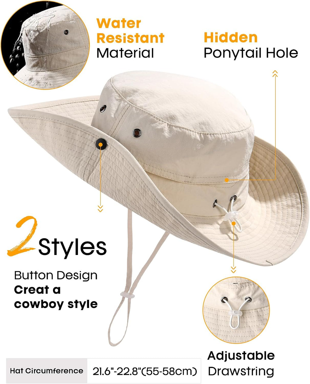 FURTALK Sun Hats for Women Ponytail Wide Brim Summer Packable Cowboy Hat