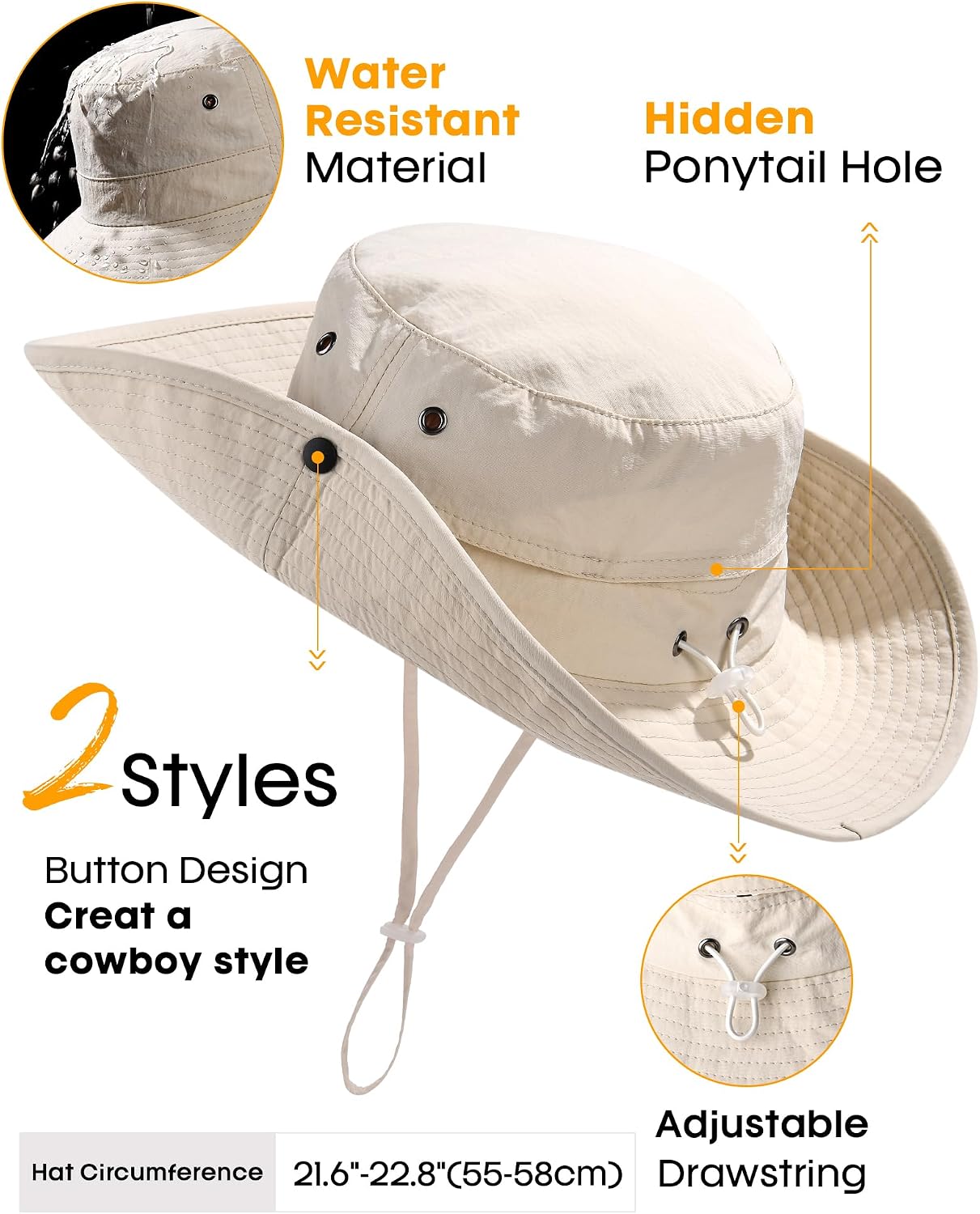 FURTALK Sun Hats for Women Ponytail Wide Brim Summer Packable Cowboy Hat