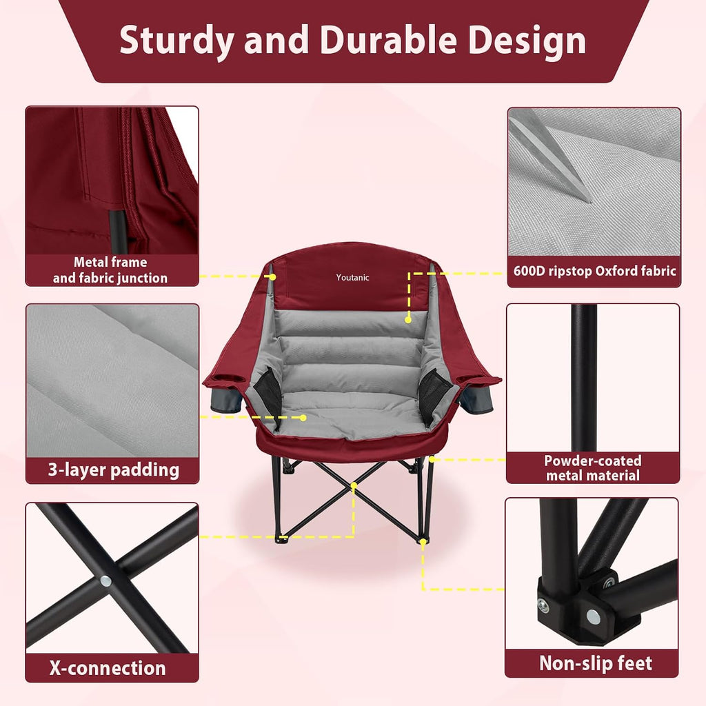 Youtanic Oversized Camping Chair, Portable Folding Camping Chairs