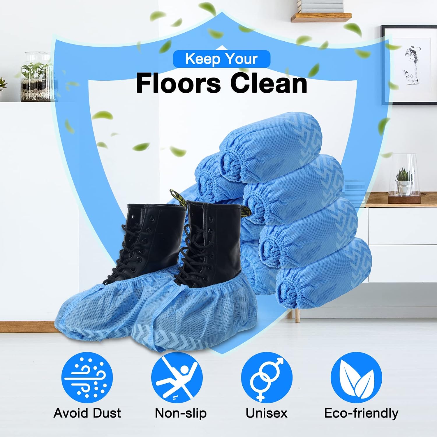 200 Packs Disposable Boot Shoe Covers Non Slip, Blue