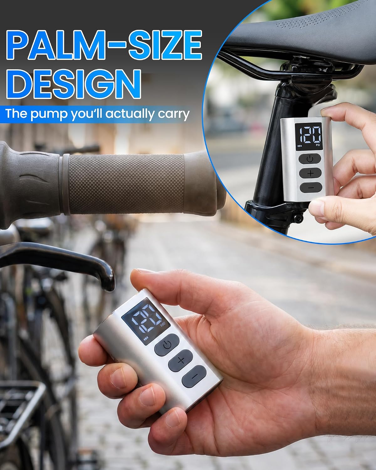Electric Bike Pump, 120 PSI, with Presta & Schrader Valve
