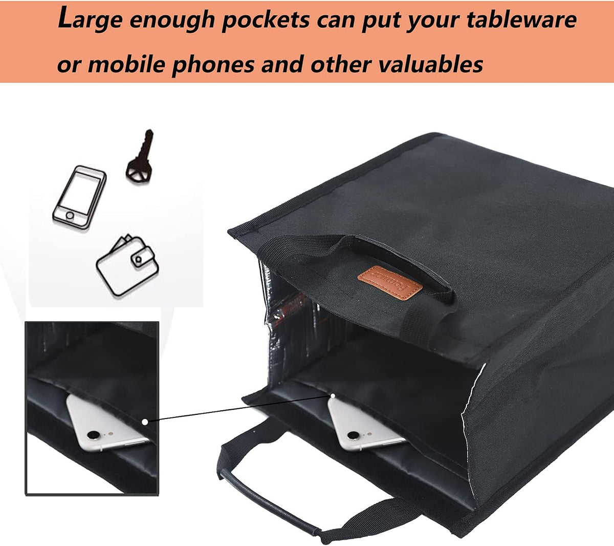 Lunch Bags for Women Insulated Reusable Lunch Tote with Internal Pocket, Adult Lunch Tote bag for Work (Black