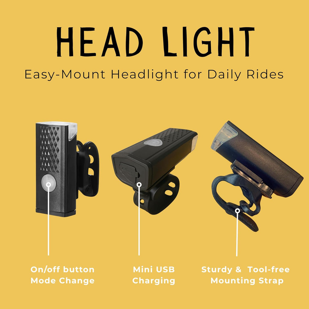 HerTime2 VivBike Rechargeable Bike Light – LED Bicycle Headlight, USB-C Charging, Waterproof, Multiple Lighting Modes