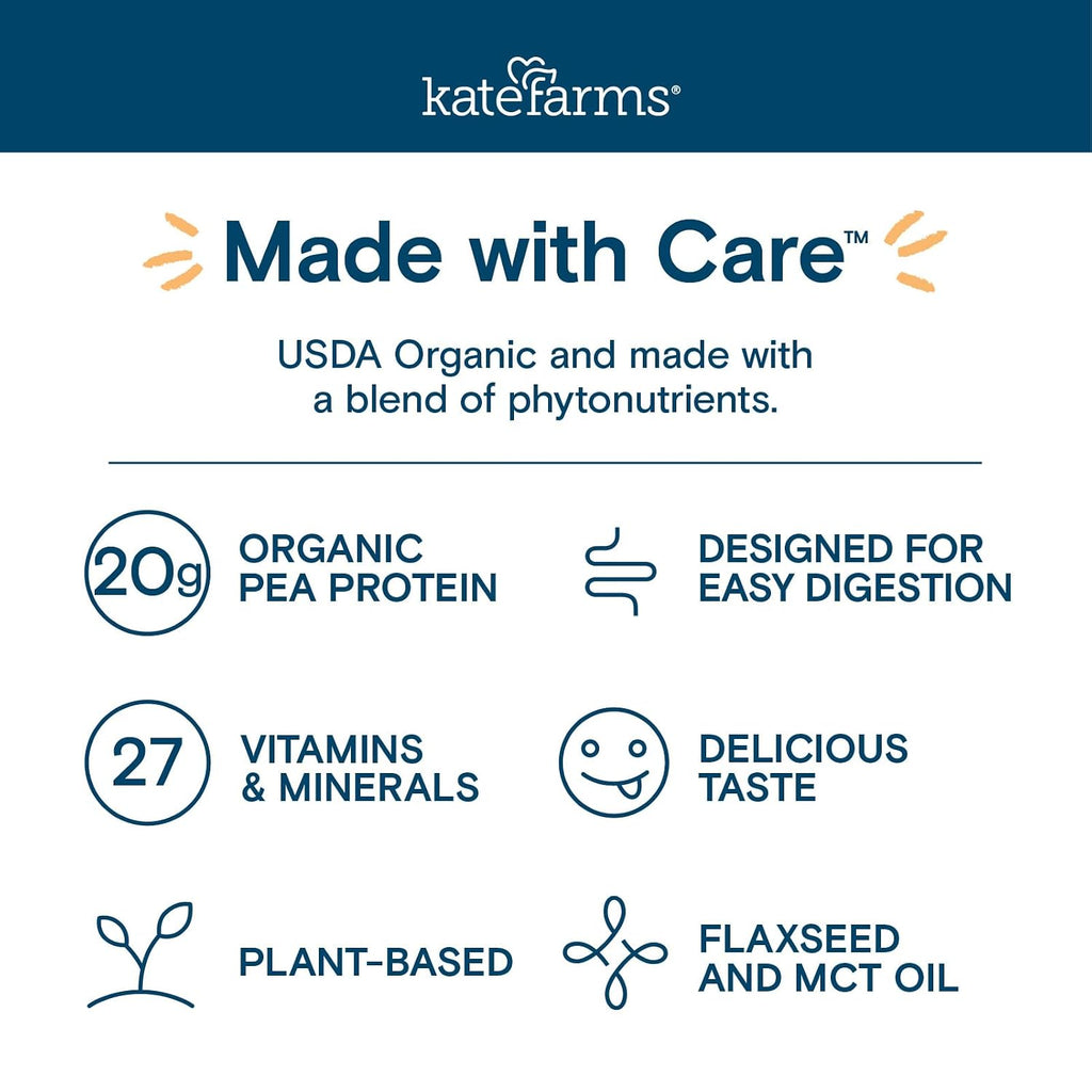 KATE FARMS Organic 1.4 High Calorie Shake, Vanilla, 20g Protein, 6 Pack
