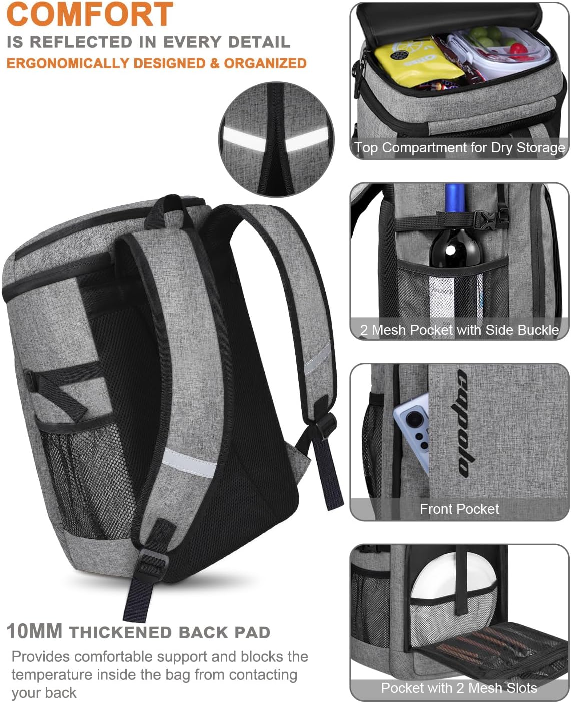 Capolo Cooler Backpack Insulated Leak Proof for Women Men Soft Cooler Bag