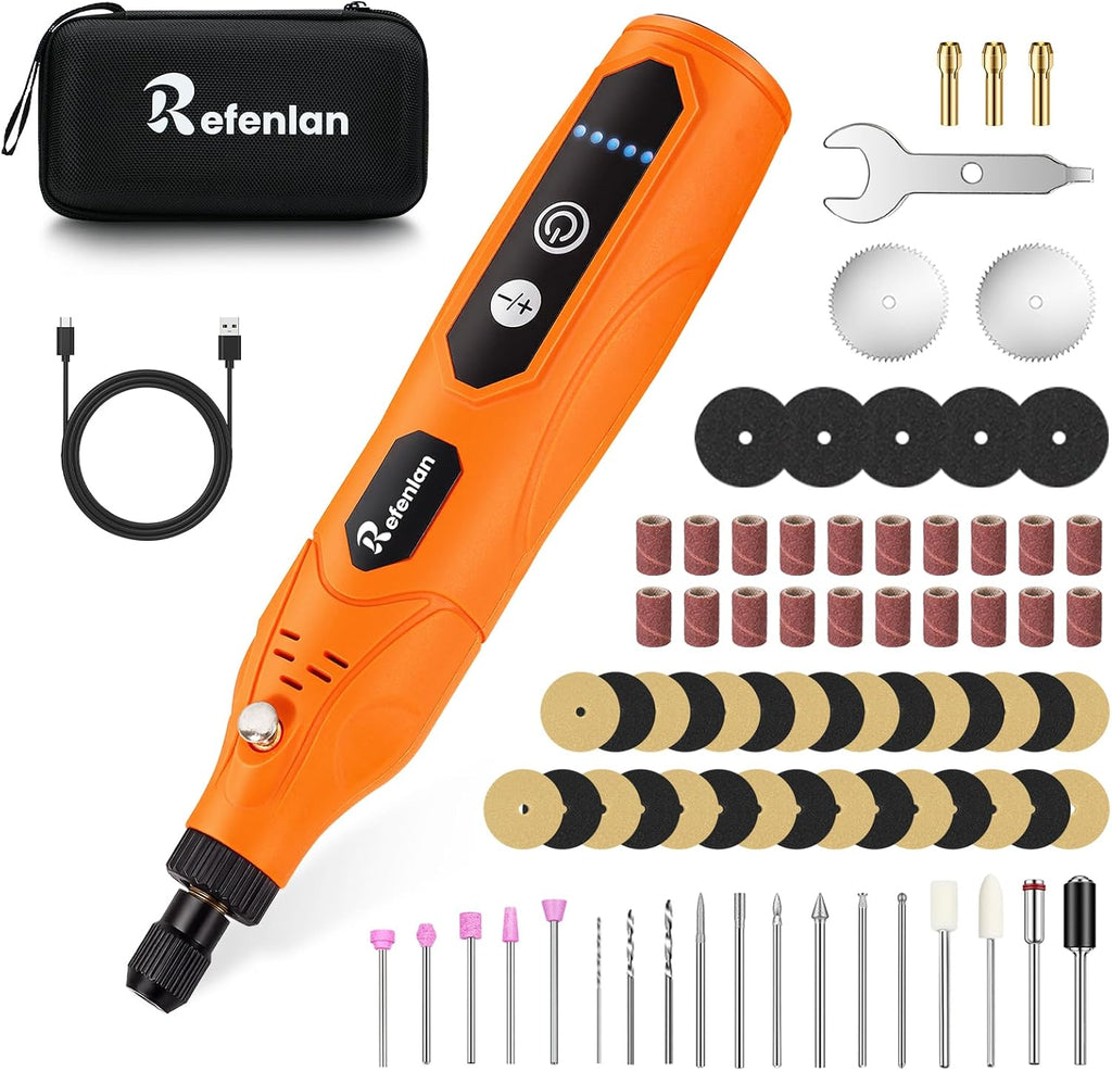 4V Mini Cordless Rotary Tool, 18000RPM 5-Speed Rotary Tool with 79Pcs Accessories, Type-C Fast Charging, for Engraving, Polishing, Grinding, Sanding, Drilling (Orange)