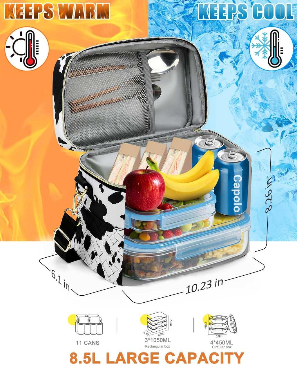 Capolo Lunch Bag for Women Men Insulated Lunch Tote Leakproof Lunchbox Bags