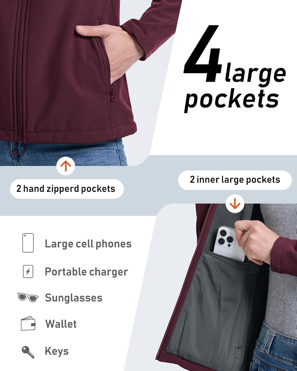 33,000ft Women's Waterproof Softshell Jacket Lightweight Fleece Lined Coat