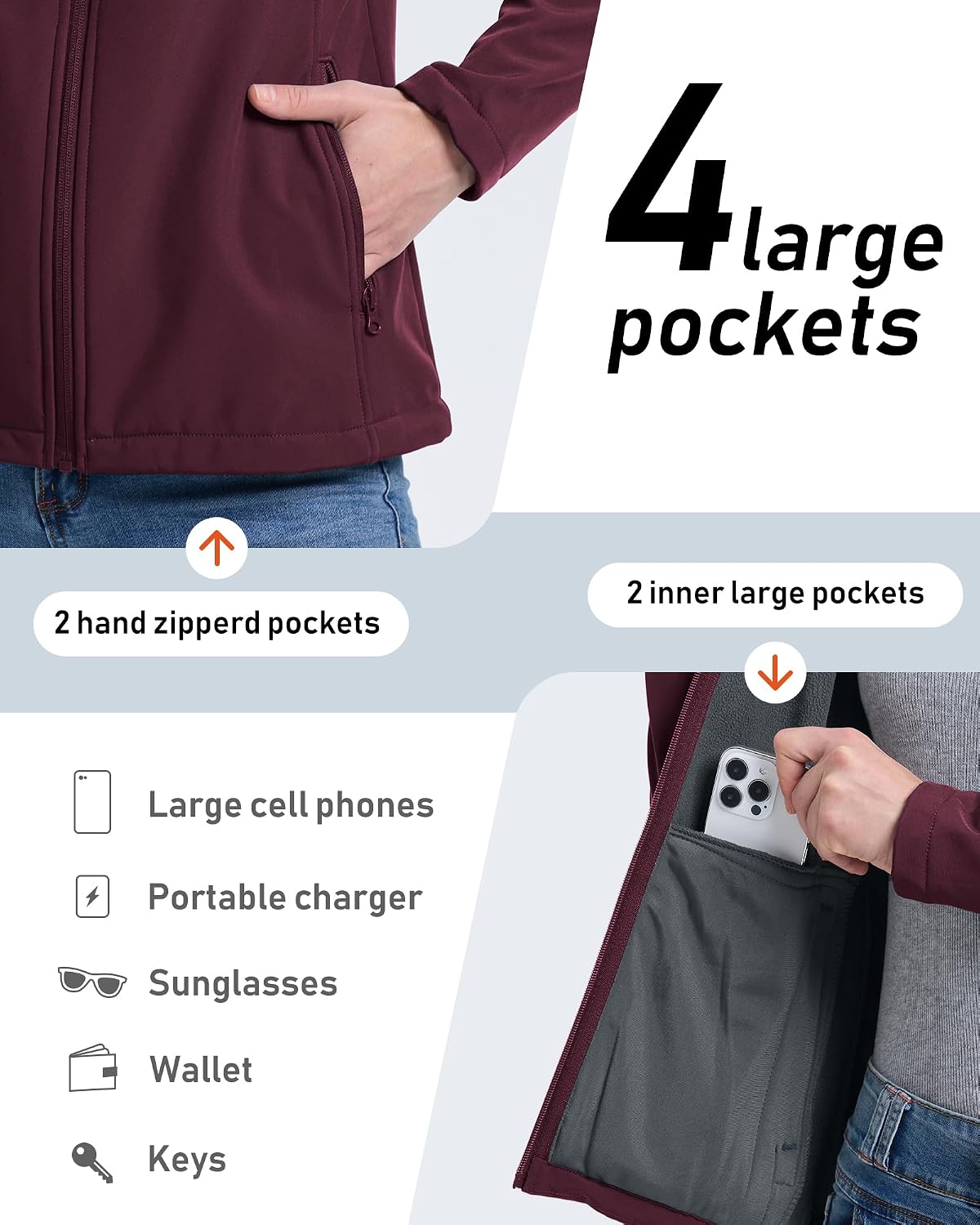 33,000ft Women's Waterproof Softshell Jacket Lightweight Fleece Lined Coat