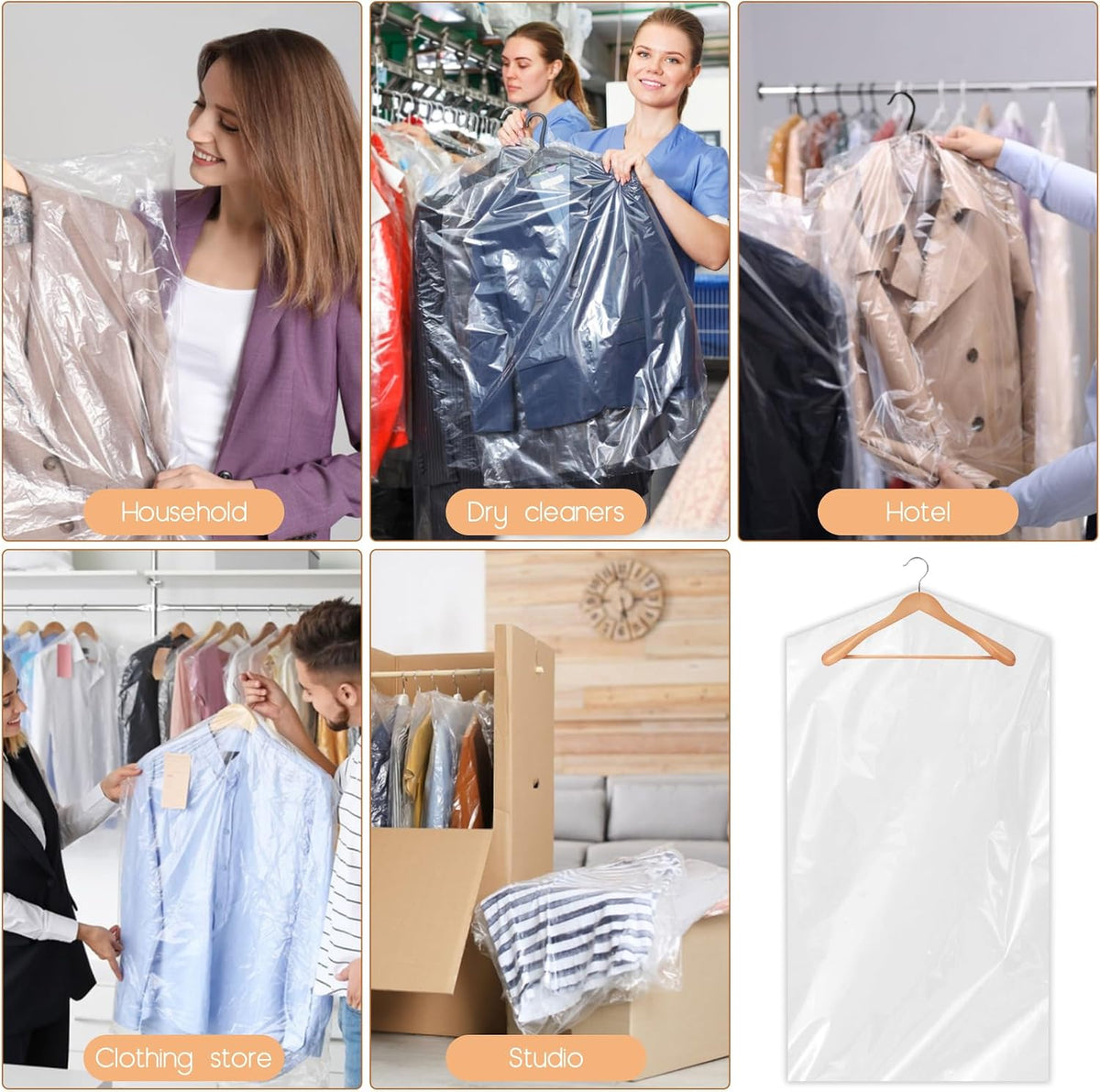 Garment Bags for Hanging Clothes,90 PCS Dry Cleaning Bag,Dry Cleaner Bags Plastic Clear 35.4 Inches, Plastic Cover for Clothes,60x90cm