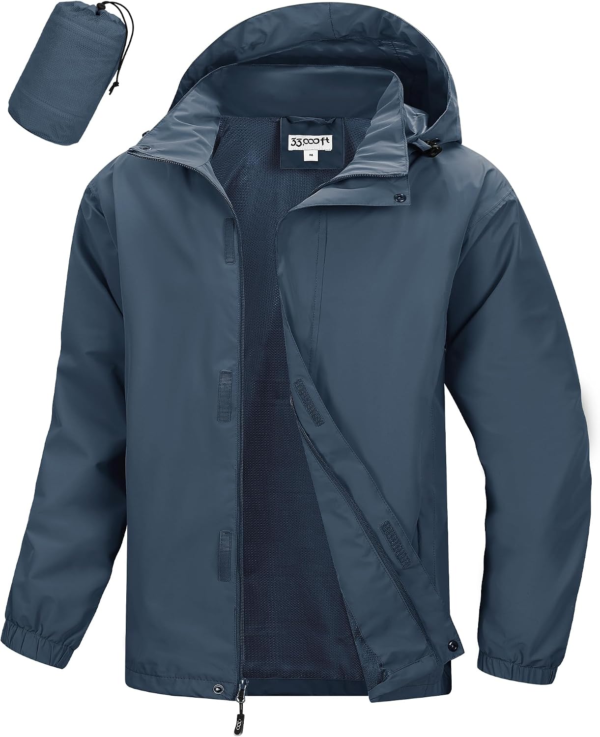 33,000ft Men's Waterproof Rain Jacket Packable Lightweight Hood Rain Shell