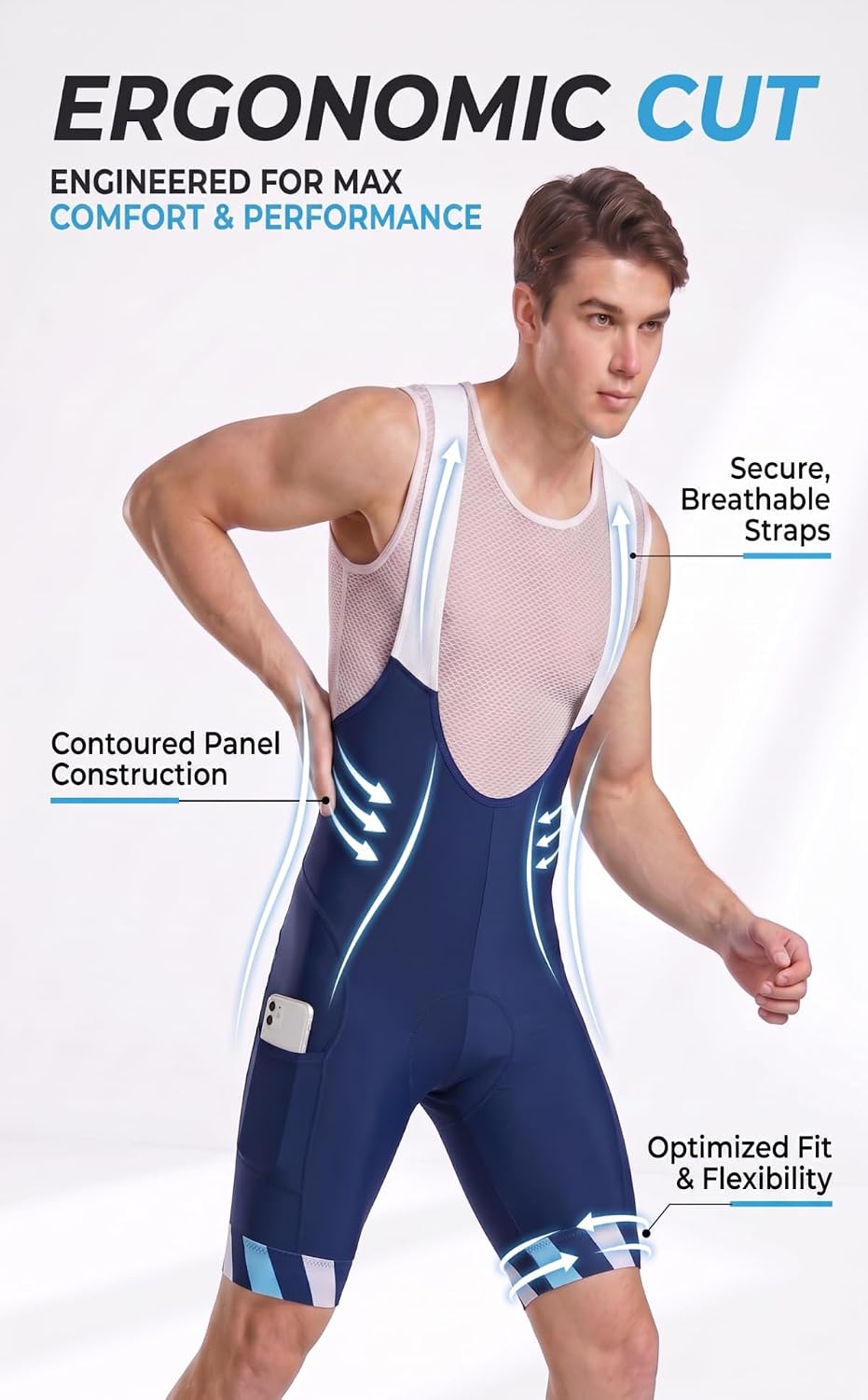 CEROTIPOLAR Men's Cycling Bib Shorts with 4D MaxCool Pad, Ergonomic Cut