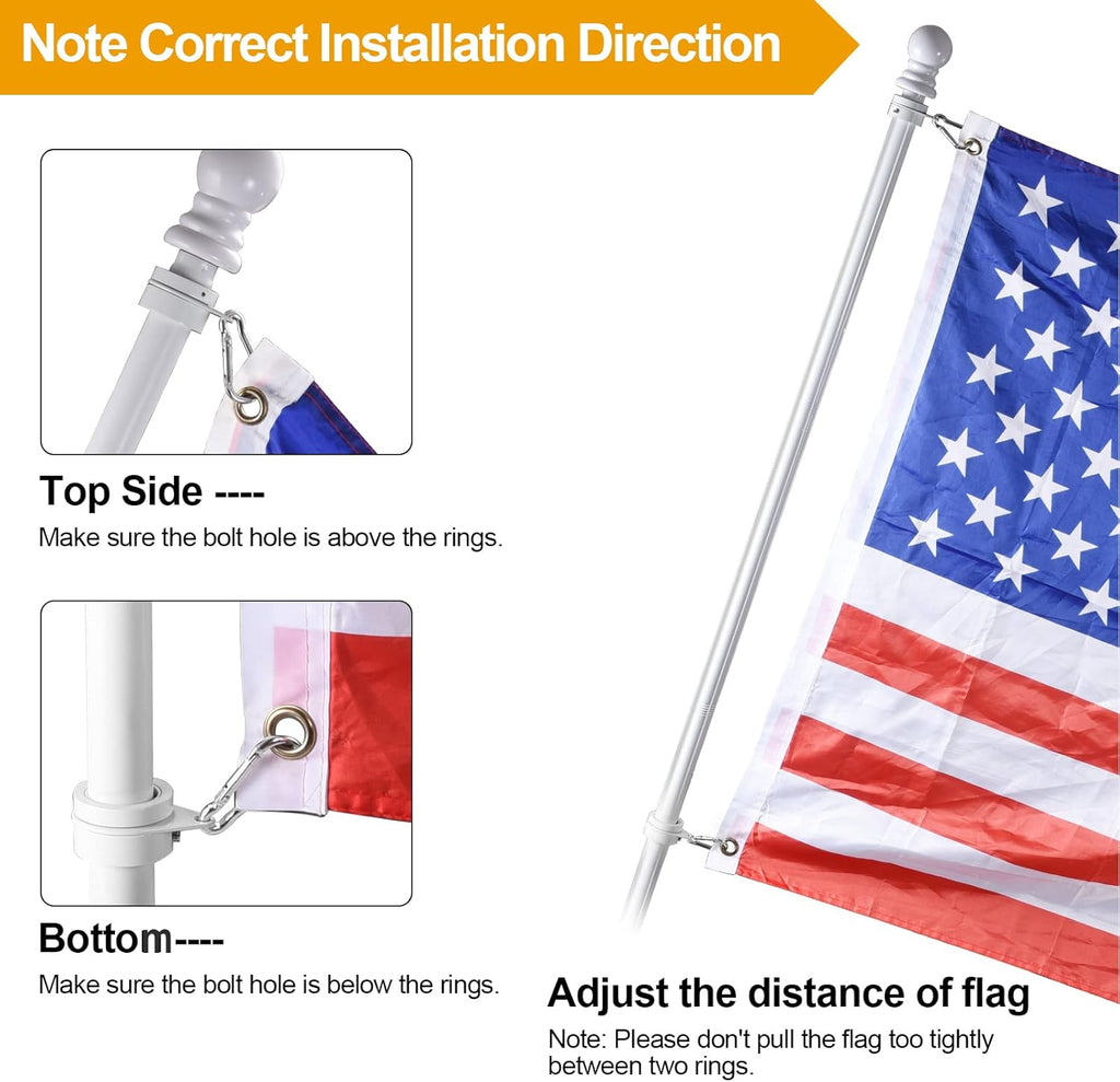 BONWIN 1" White Flag Pole Rings, 2 Pcs Anti Wrap Aluminum Alloy Flag Pole Clips Swivels, 360° Rotating Flagpole Flag Mounting Rings, Spinning Flag Pole Kit for 0.75-1.02" Diameter (1 Inch, White)