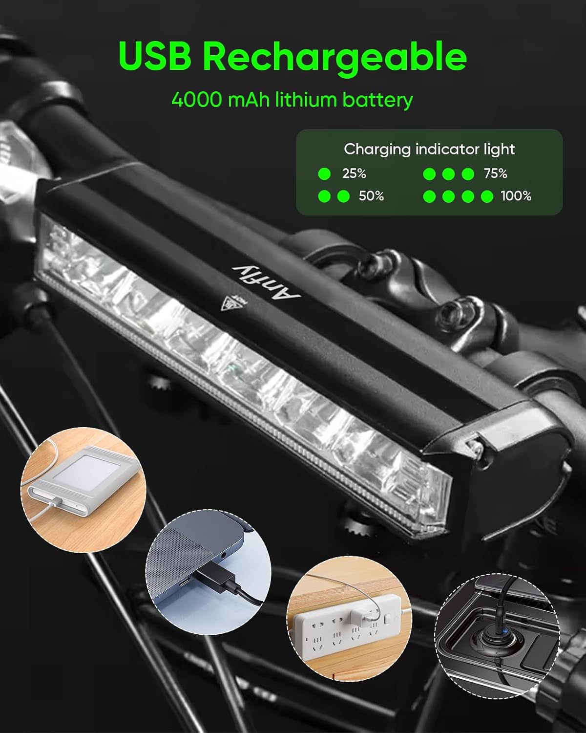 Super Bright LED Bike Lights – USB-C Rechargeable, IPX5 Waterproof Bicycle Headlight, Daytime Running Light, Multi-Mode MTB & Off-Road Cycling, Commuting and Outdoor Adventures