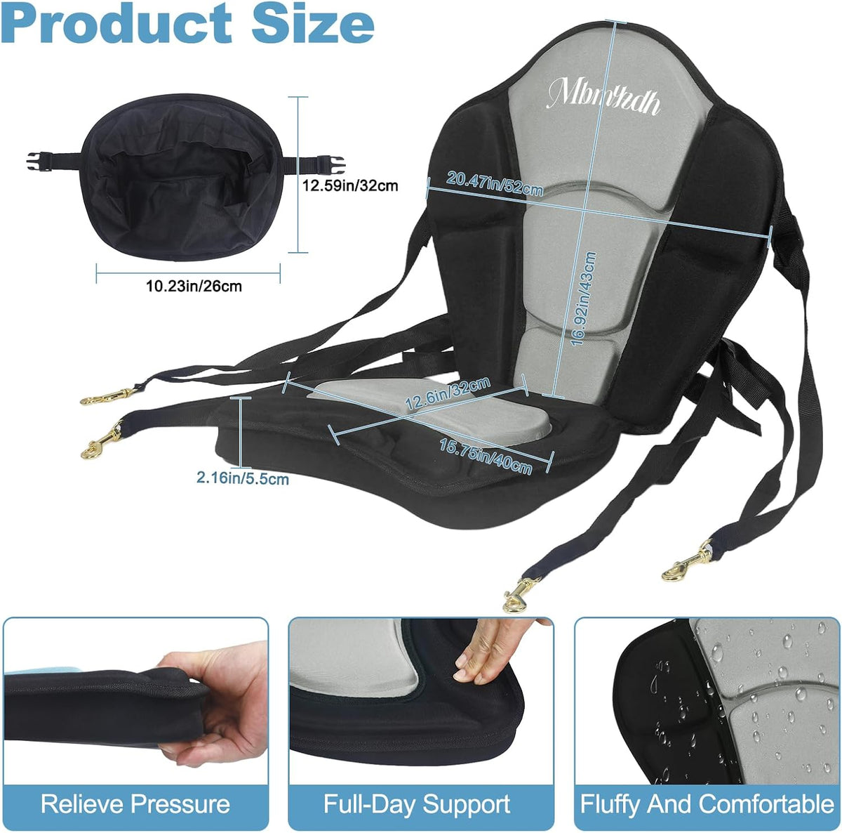 Thickened Kayak Seat,Kayak Seats with Back Support– Cushioned Canoe Backrest with Sit-On-Top Design, Padded Back Support for SUP Paddle Boards, Rafting, Fishing