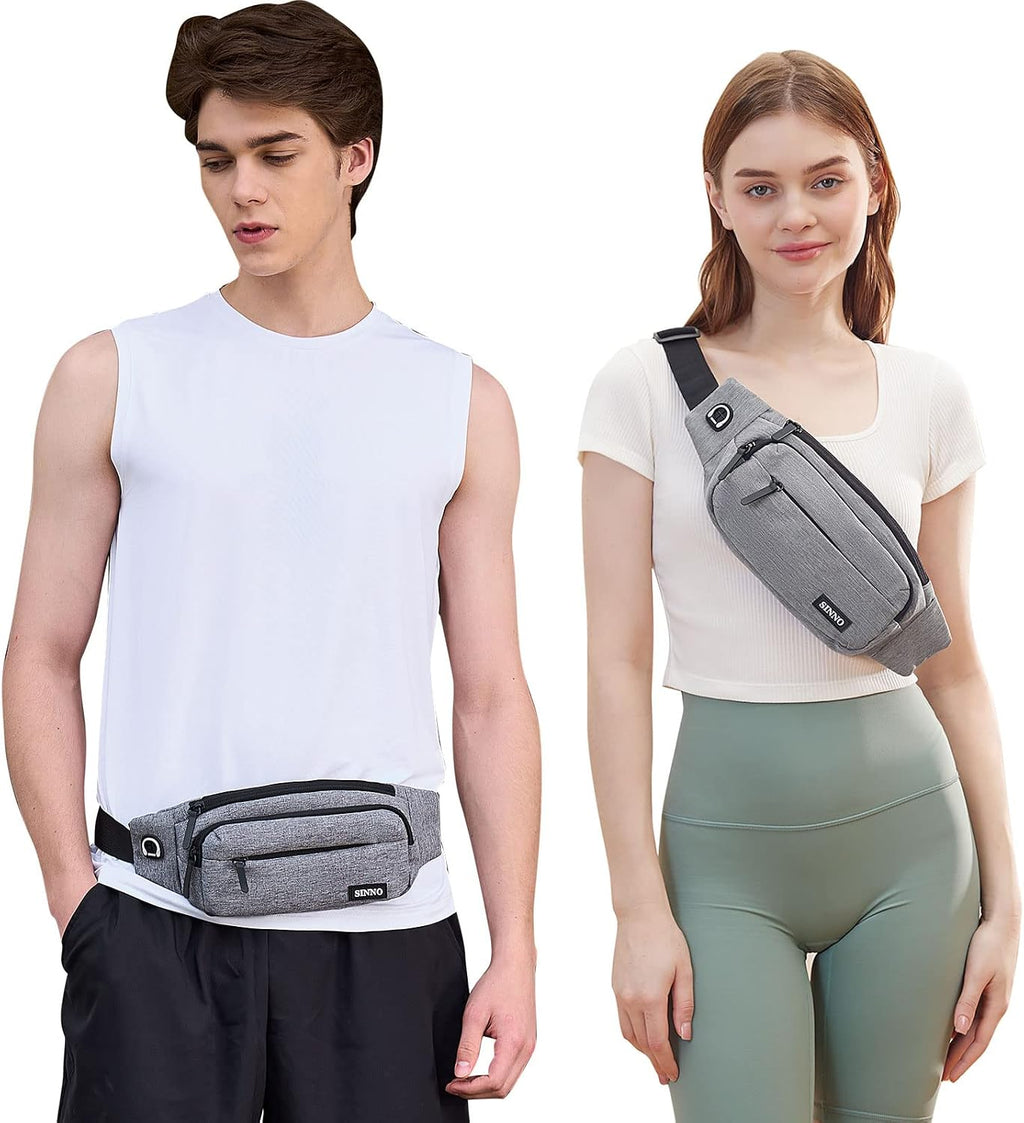 SINNO Large Crossbody Fanny Pack for Women Men Belt Bag With 4-Zipper Pockets for Travel Running Hiking Workout Dog Walking Outdoors Sport Fishing Waist Pack Bag Carrying All Phones