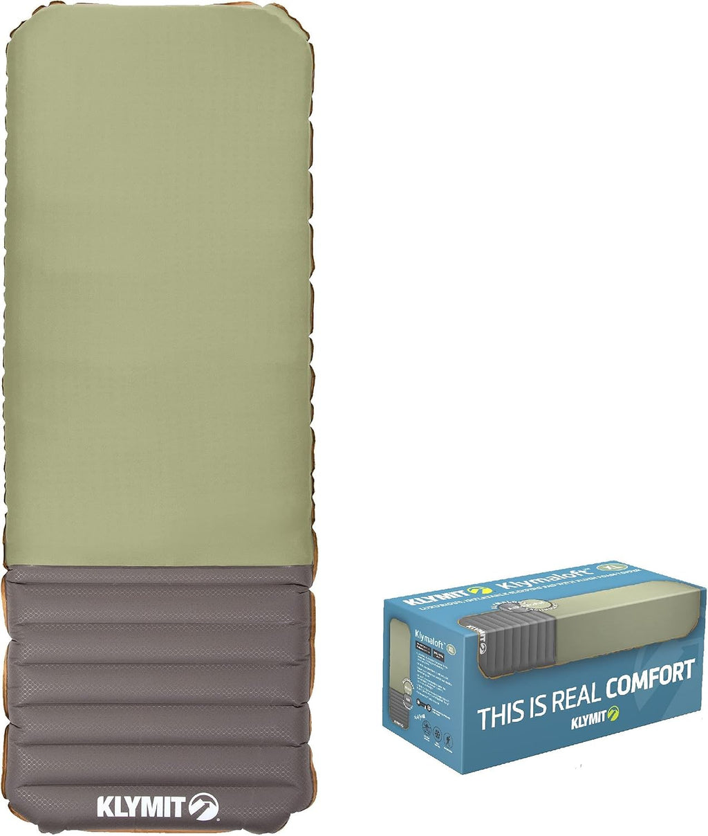 Klymit Klymaloft Lofted Inflatable Sleeping Pad for Camping with Memory Foam, Ultra-Thick Hiking and Backpacking Air Bed, 5 Inch Thick, Regular, Green