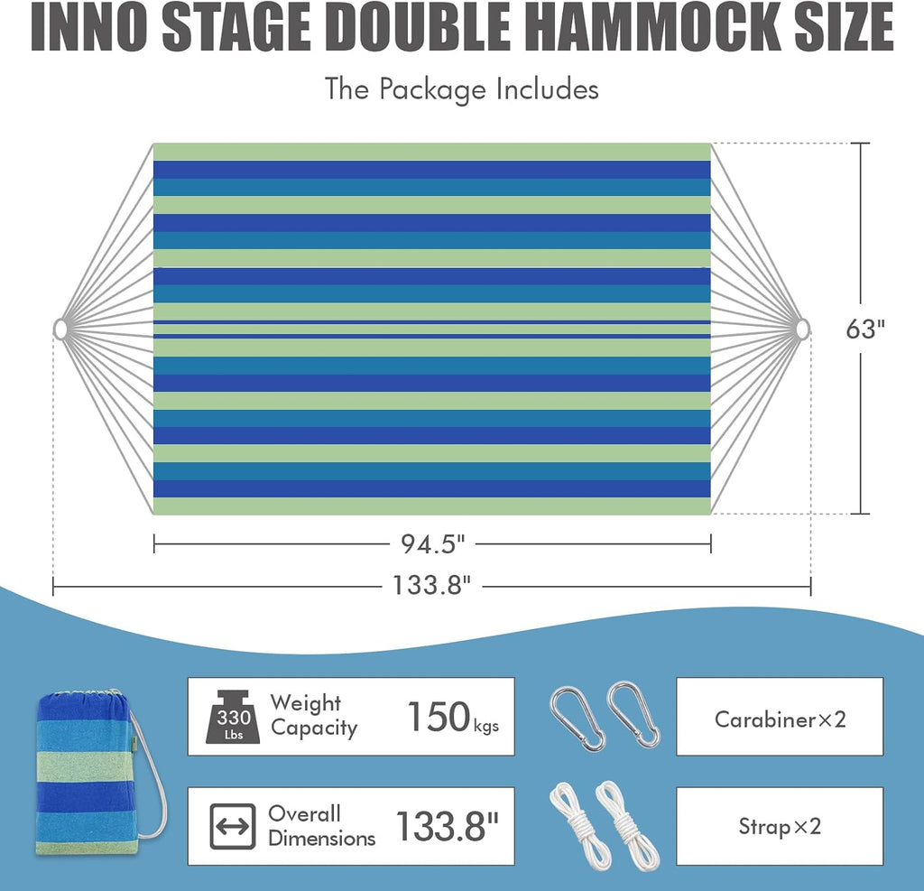 INNO STAGE Extra Large Double Hammock with Tree Straps, Blue Green