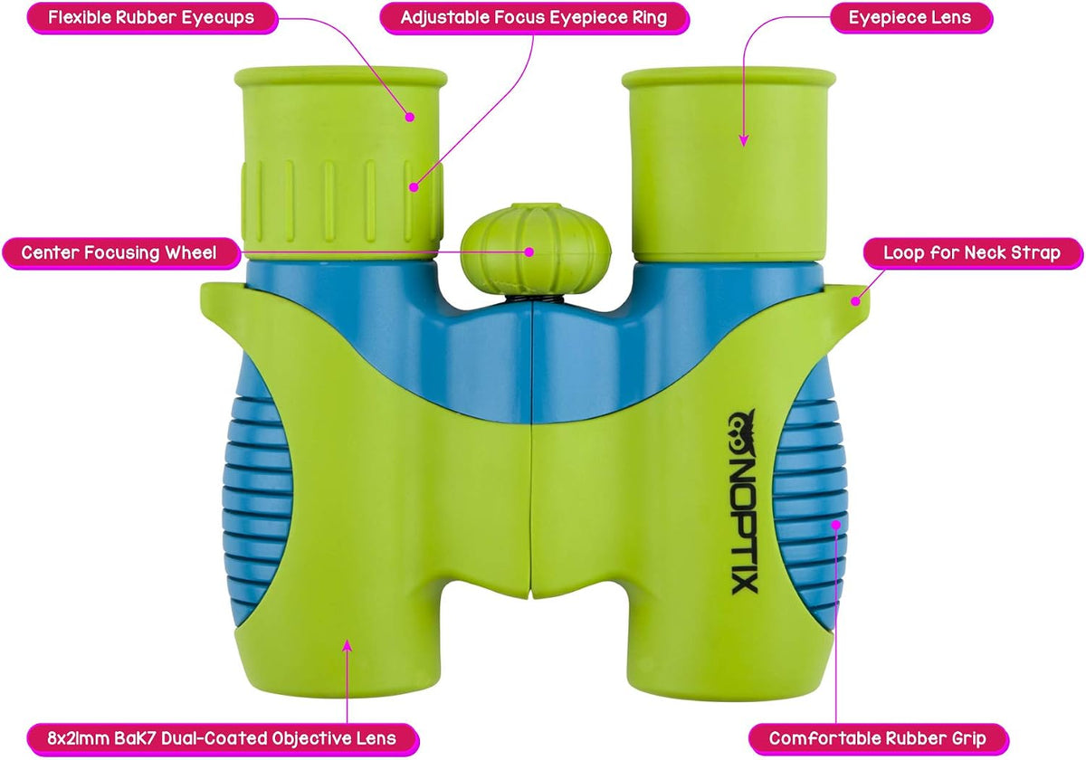 Binoculars for Kids - Vibrant Green Blue - Real Kids Binoculars Ages 4-8