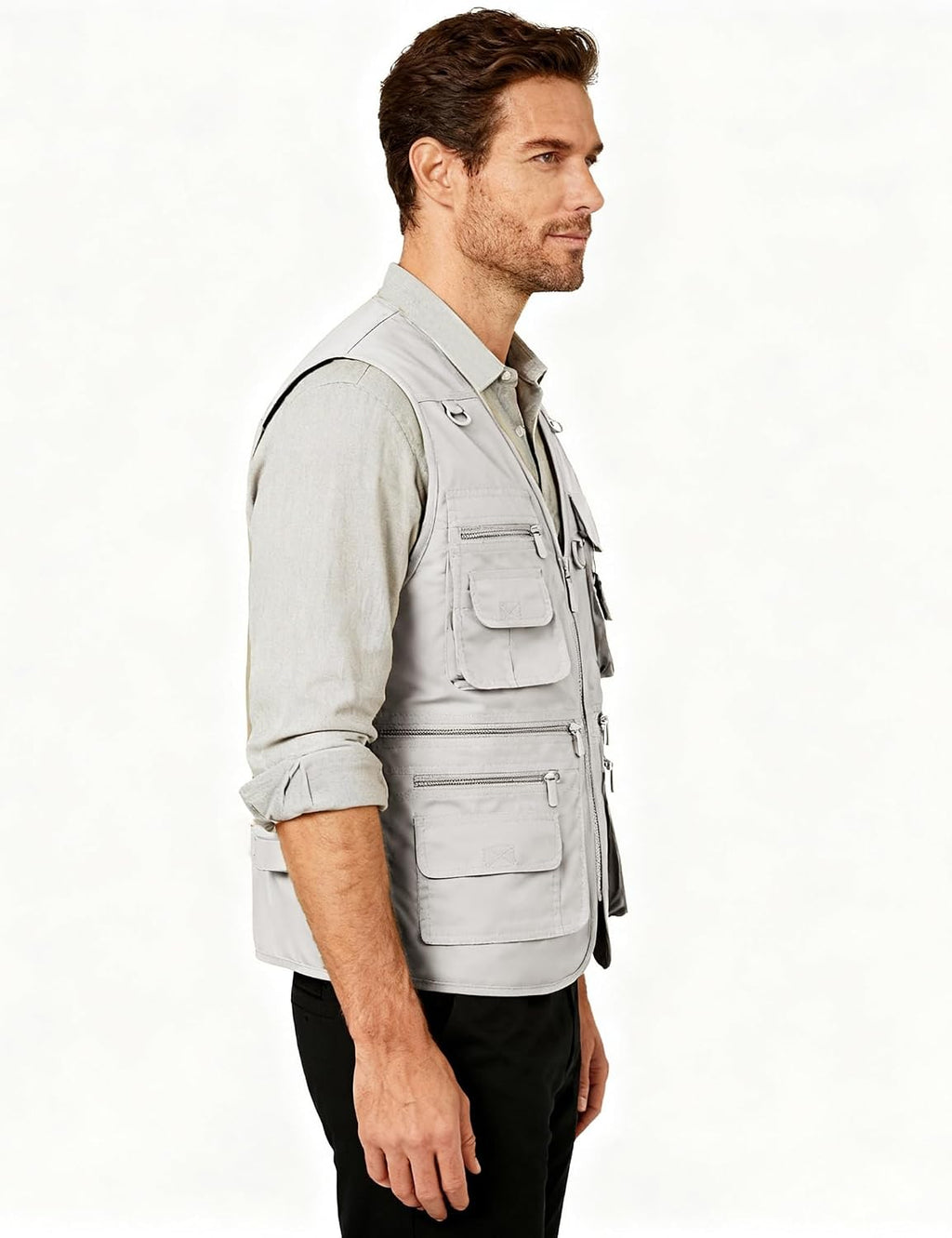 Flygo Men's Fishing Vest Utility Lightweight Outdoor Travel Safari Photo Cargo Vest with 16 Pockets