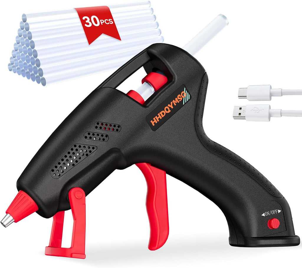 Cordless Hot Glue Gun, 20W Hot Glue Gun with 30PCS Premium Glue Sticks & 1m USB-C Cable, 2000mAh Built-in Battery Suitable for School Craft, Home Repair, DIY (Cordless) (Black)