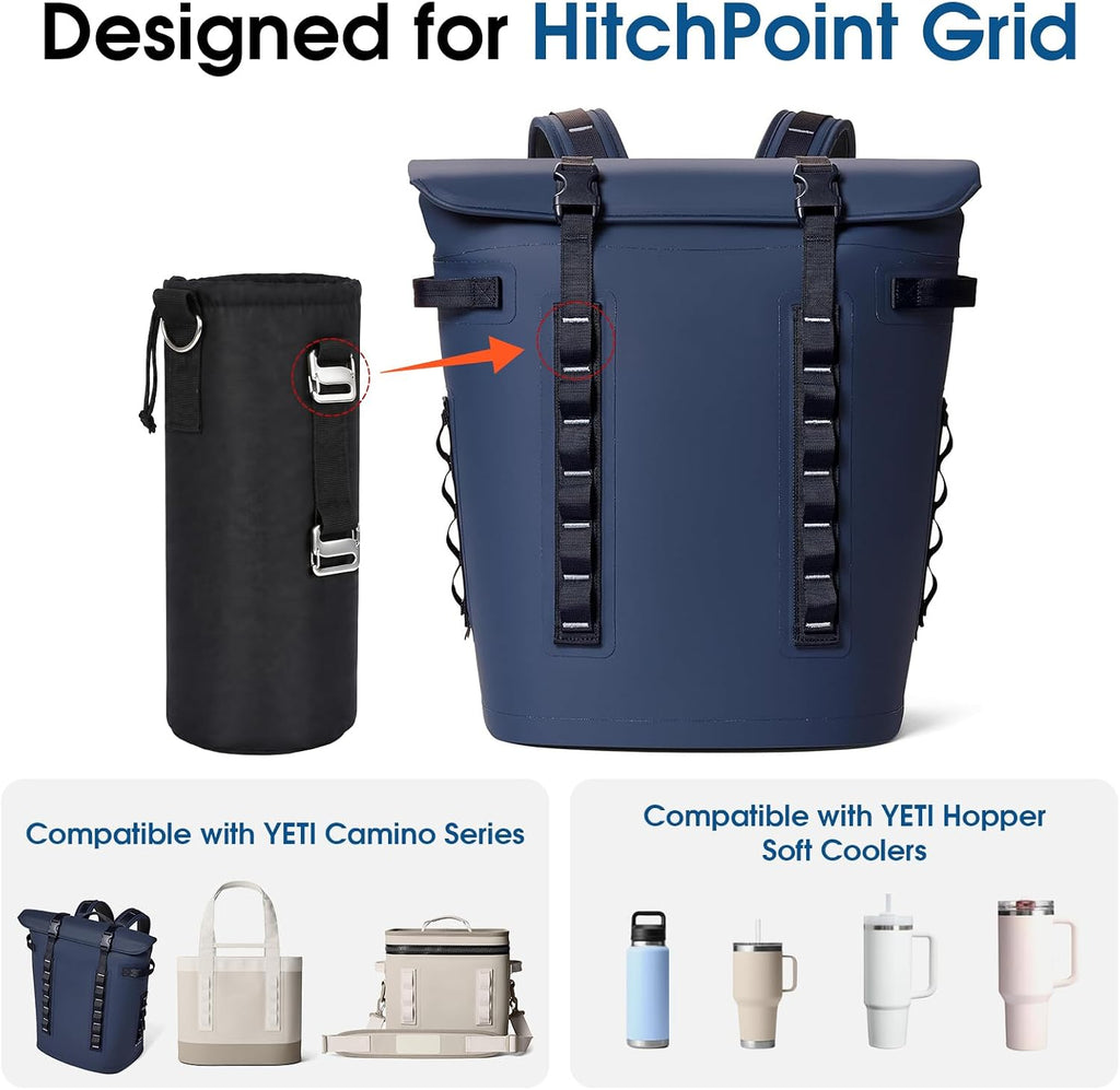 Bottle Holder for HitchPoint Grid Compatible with YETI Camino 20 35 Zip Carryall & Hopper Soft Coolers, Waterproof Oxford Fabric with Stainless Steel Hooks, Hands-Free YETI Bag & Cooler Accessories