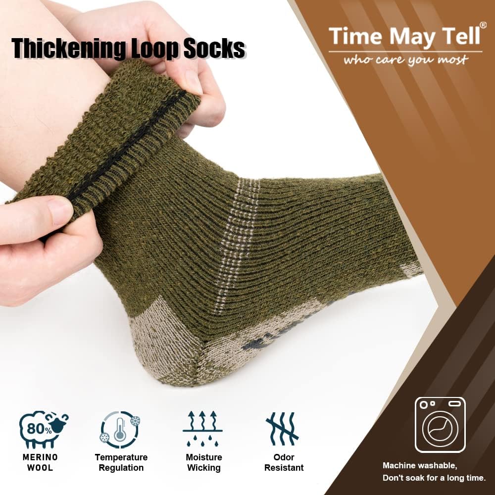 Time May Tell Merino Wool Hiking Boot Socks Cushioned Warm Outdoor Socks