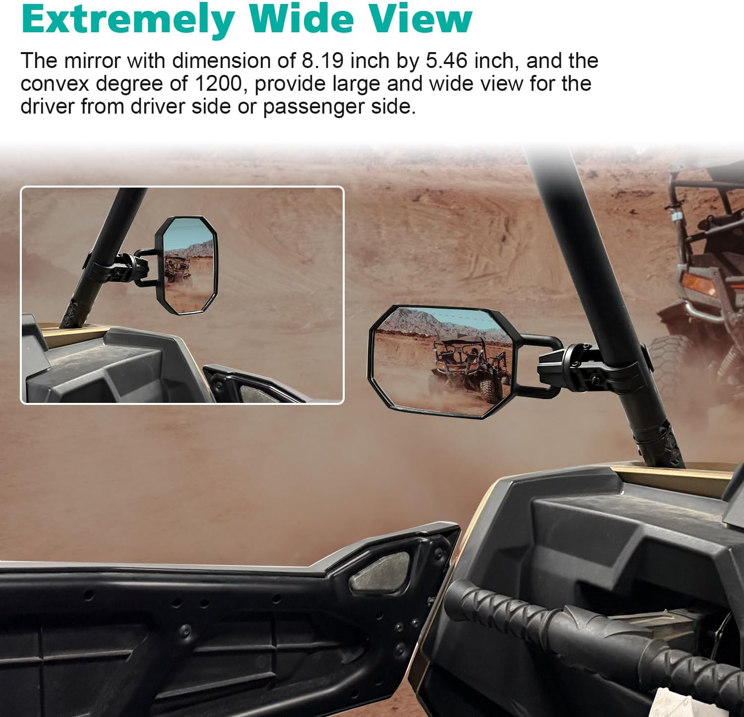 SUNPIE UTV Side Mirror Adjustable Blind Spot Mirrors for Side-By-Side
