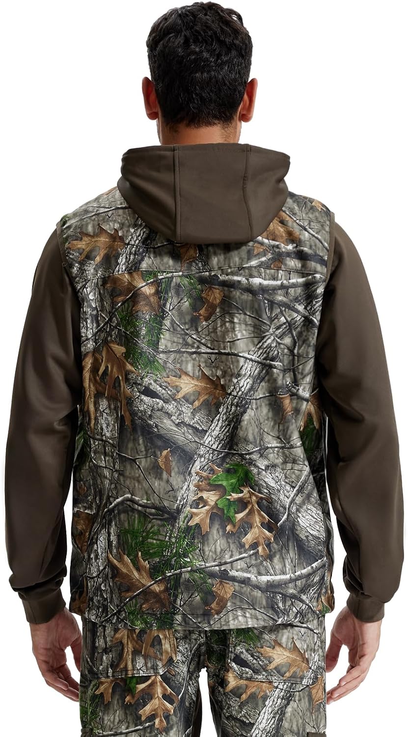 LOOGU Mens Camo Hunting Vest Water-Resistant Sleeveless Jacket with Pockets for Outdoor Fishing Hiking