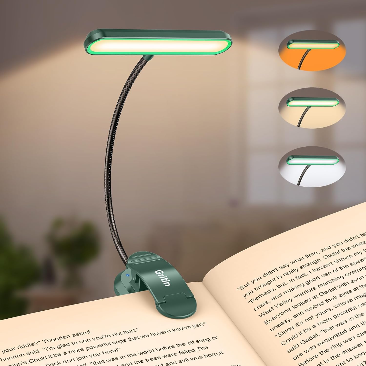 Gritin Rechargeable Book Light for Reading in Bed with 19 LED
