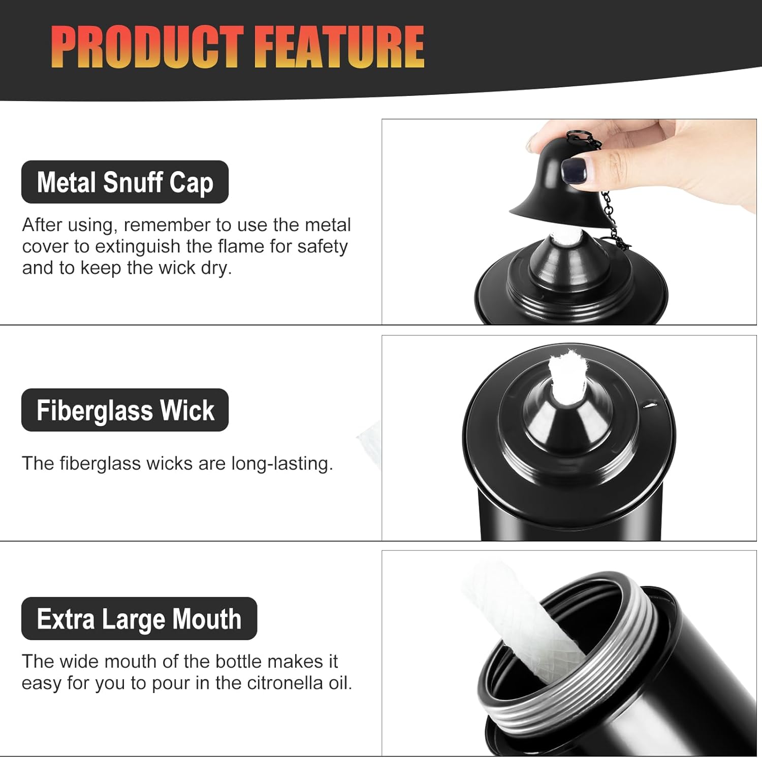16oz Torch Replacement Canisters,Torch Refillable Canisters Bamboo Torch Fuel Can, Citronella Tabletop Torches Canister Outdoor for Patio Garden Decor, Black, 4 Pack