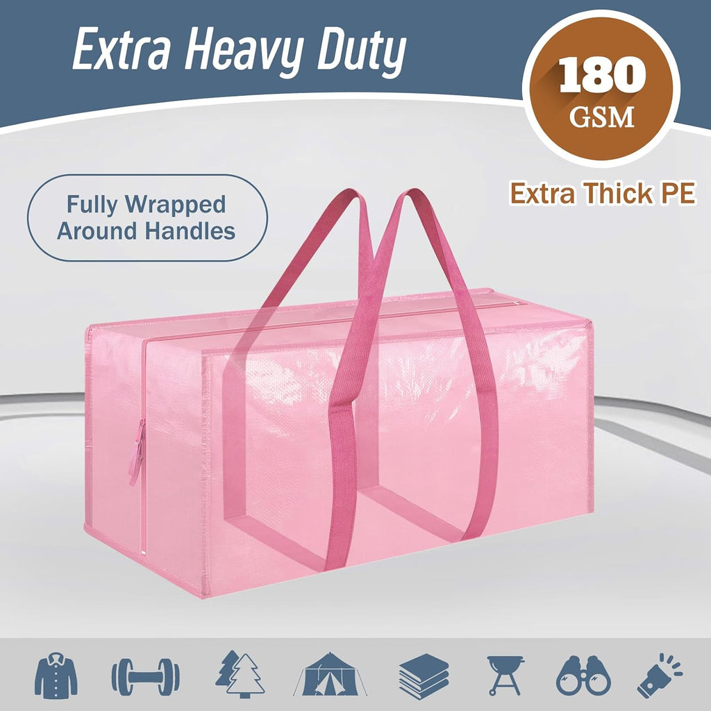 6 Pack Extra Heavy Duty Large Moving Bags with Strong Zipper, Pink