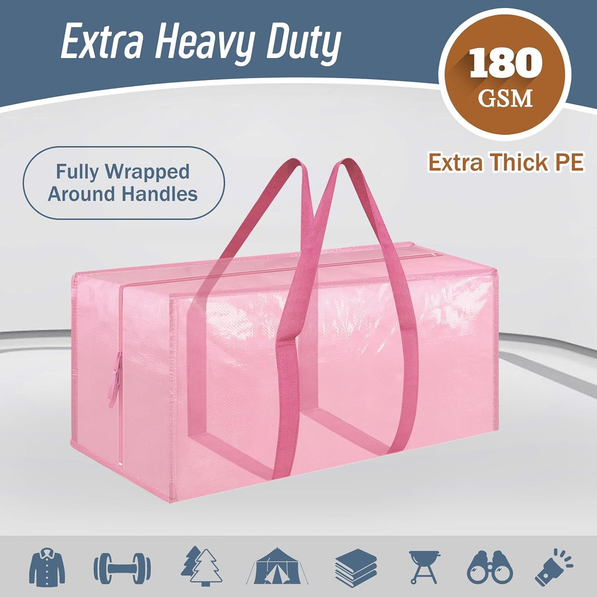 6 Pack Extra Heavy Duty Large Moving Bags with Strong Zipper, Pink