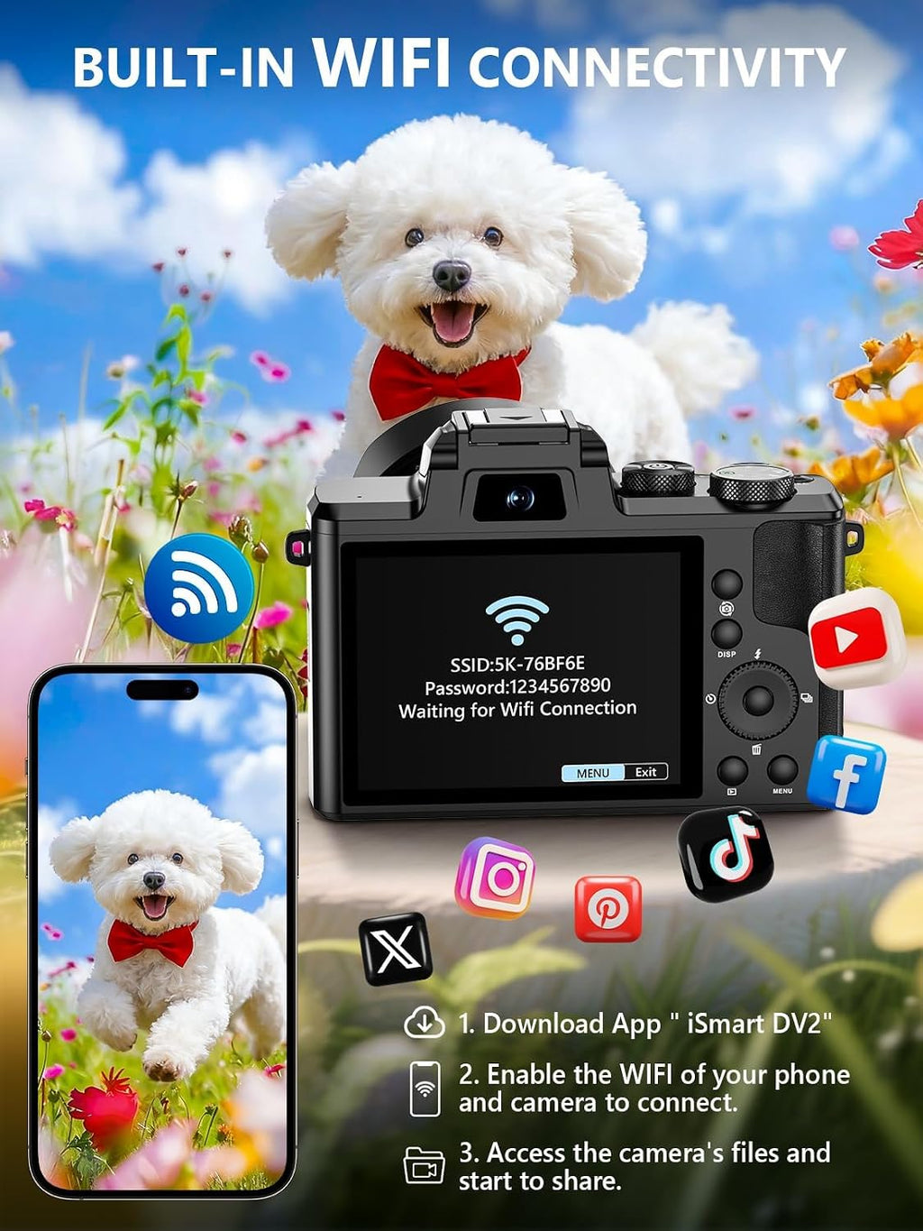 8K Digital Camera, 88MP WiFi Cameras for Photography with 3.2" Touchscreen